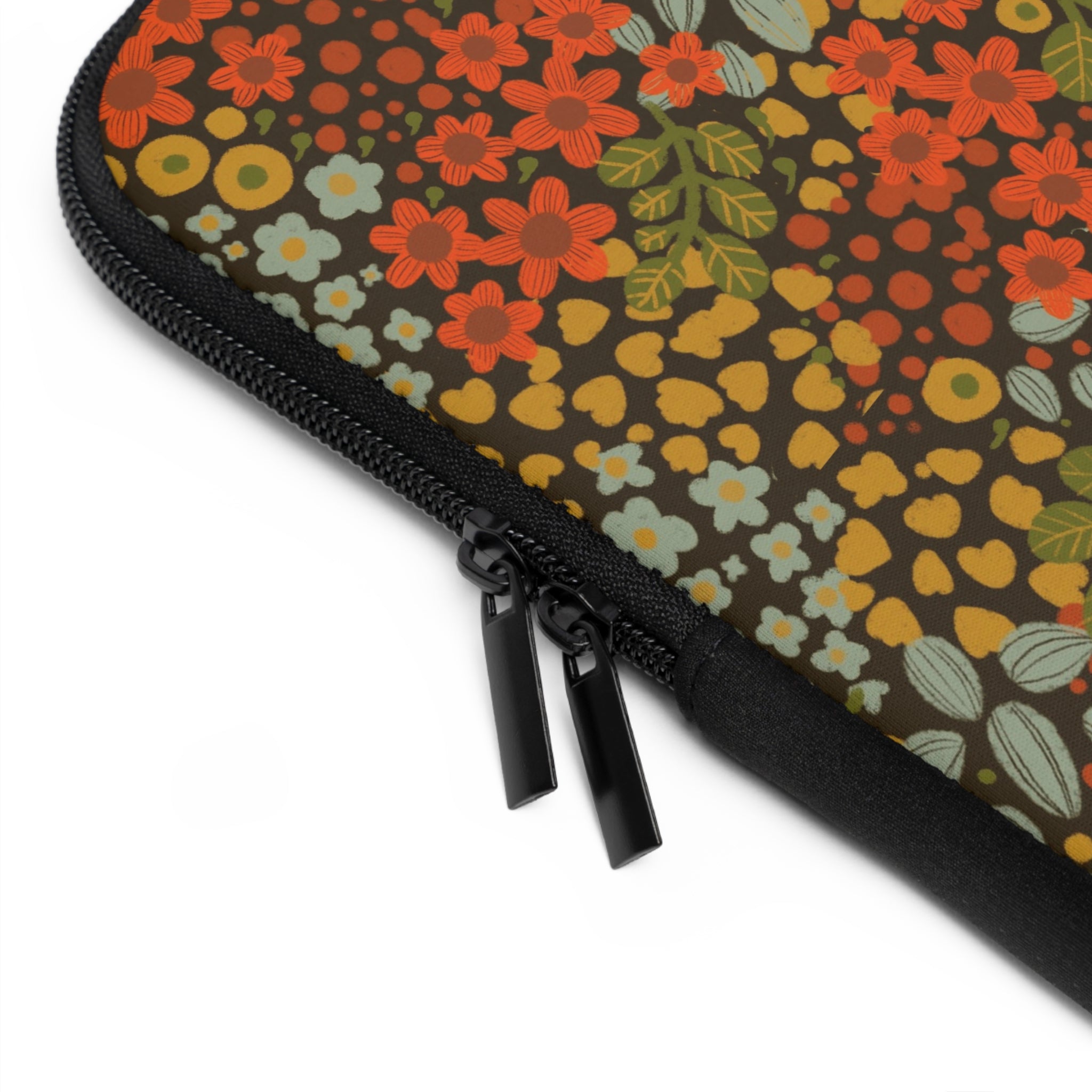 Floral Retro Laptop Sleeve — Autumn Orange Vintage Flower Pattern