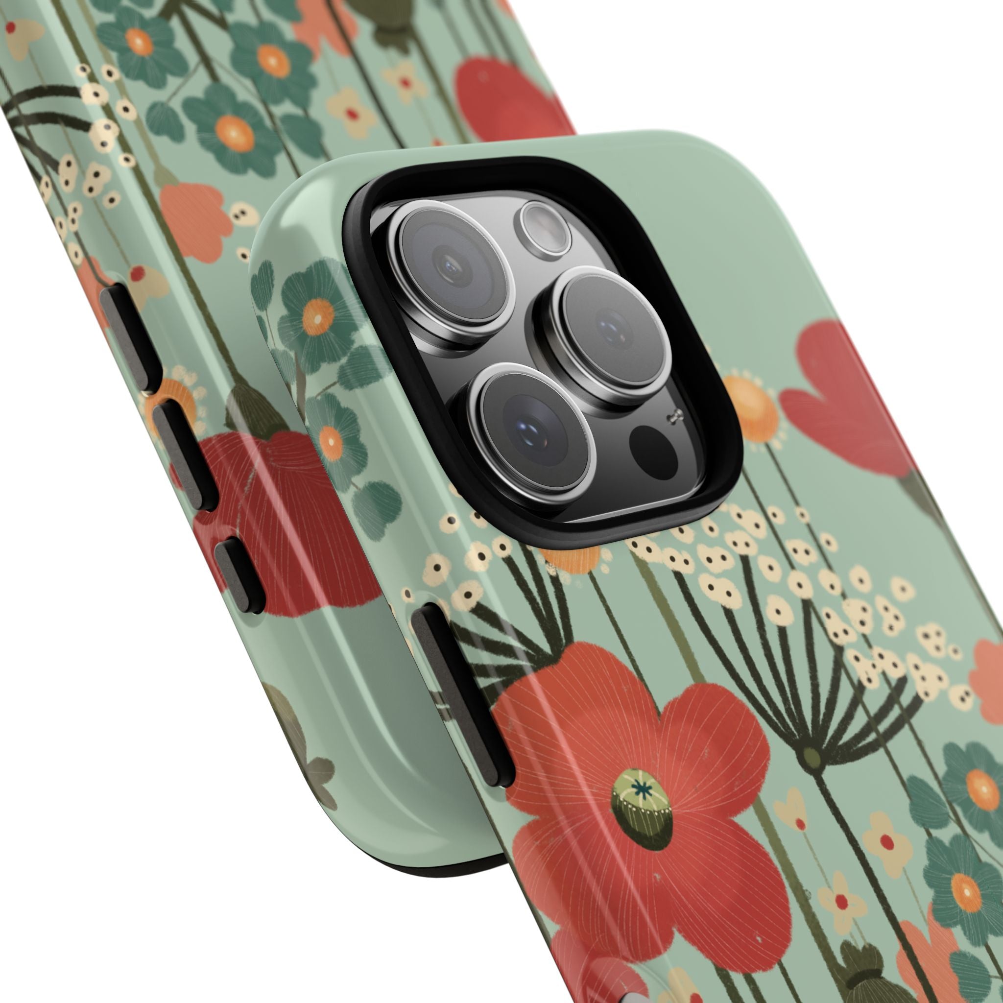 Floral Wildflower Tough Phone Case — Retro Poppy Garden Protective Cover