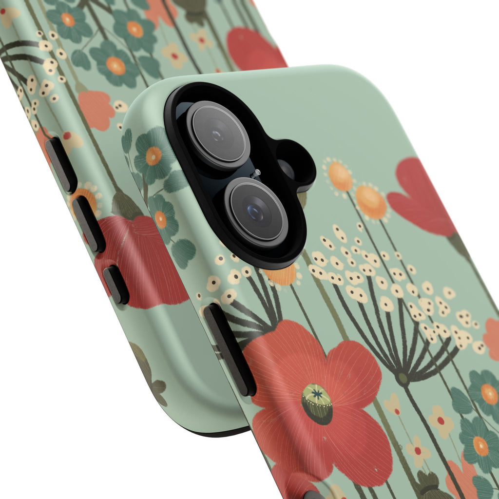 Floral Wildflower Tough Phone Case — Retro Poppy Garden Protective Cover