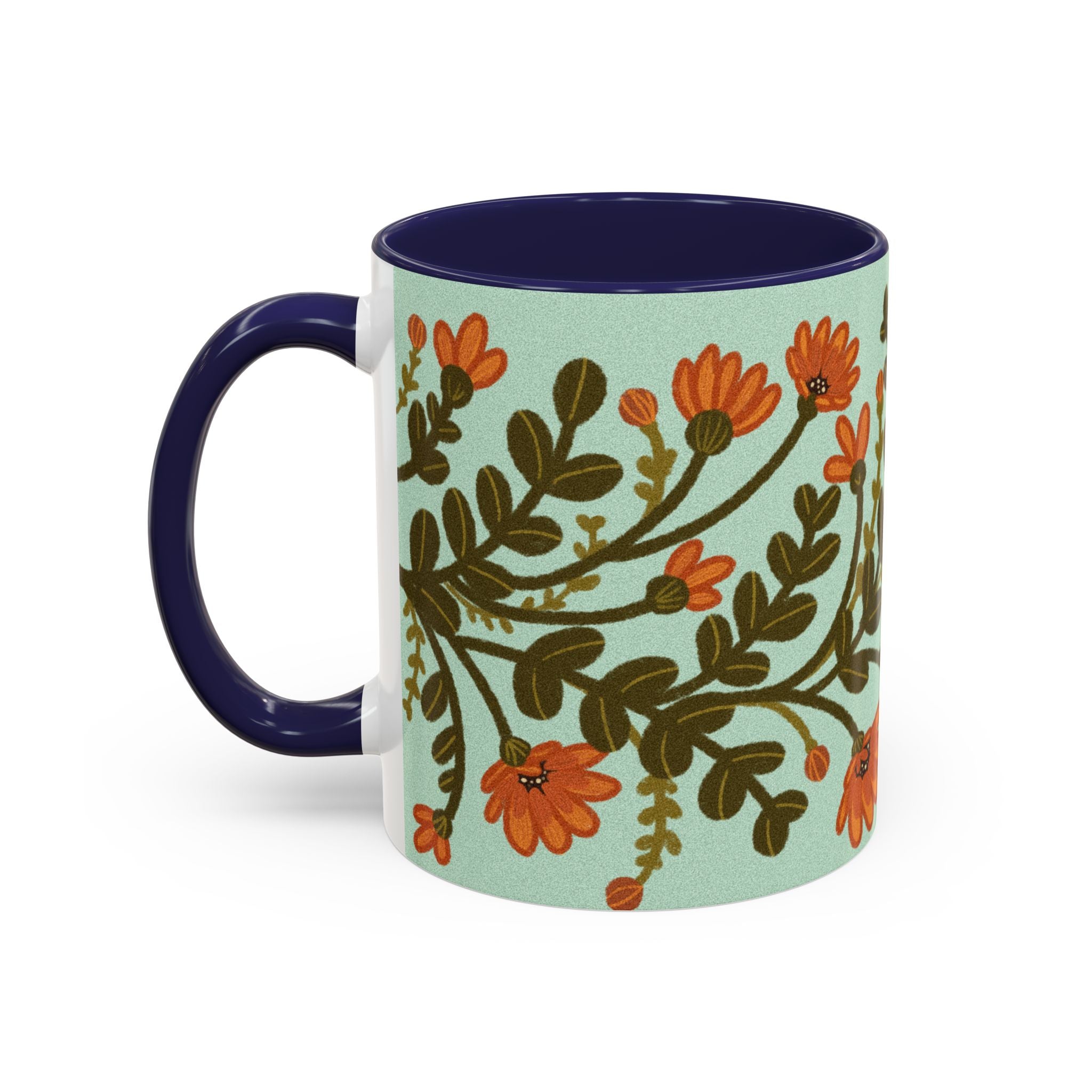 Floral Vine Accent Coffee Mug – Orange Wildflowers on Mint (11/15oz)