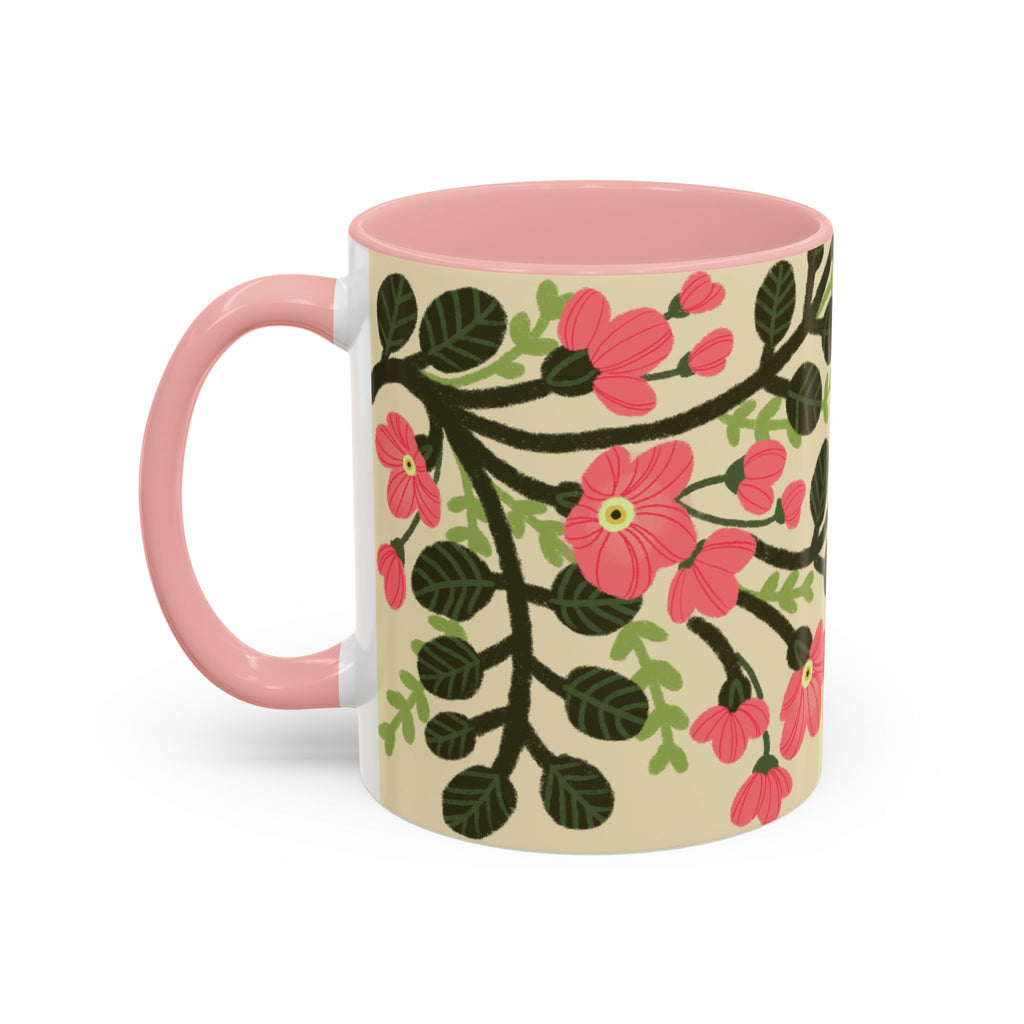 Floral Accent Coffee Mug - Pink Blossom Botanical Design (11/15oz)