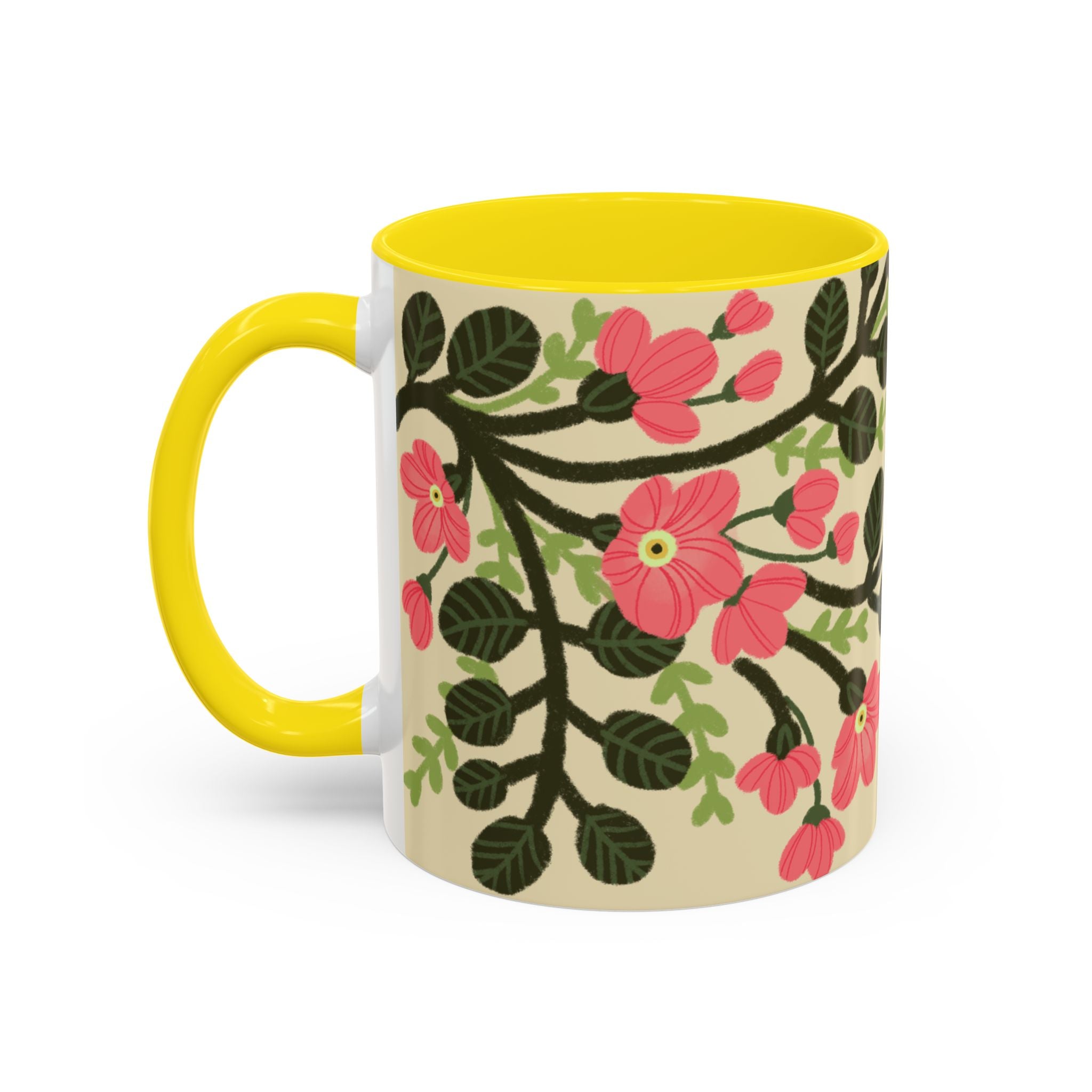 Floral Accent Coffee Mug - Pink Blossom Botanical Design (11/15oz)
