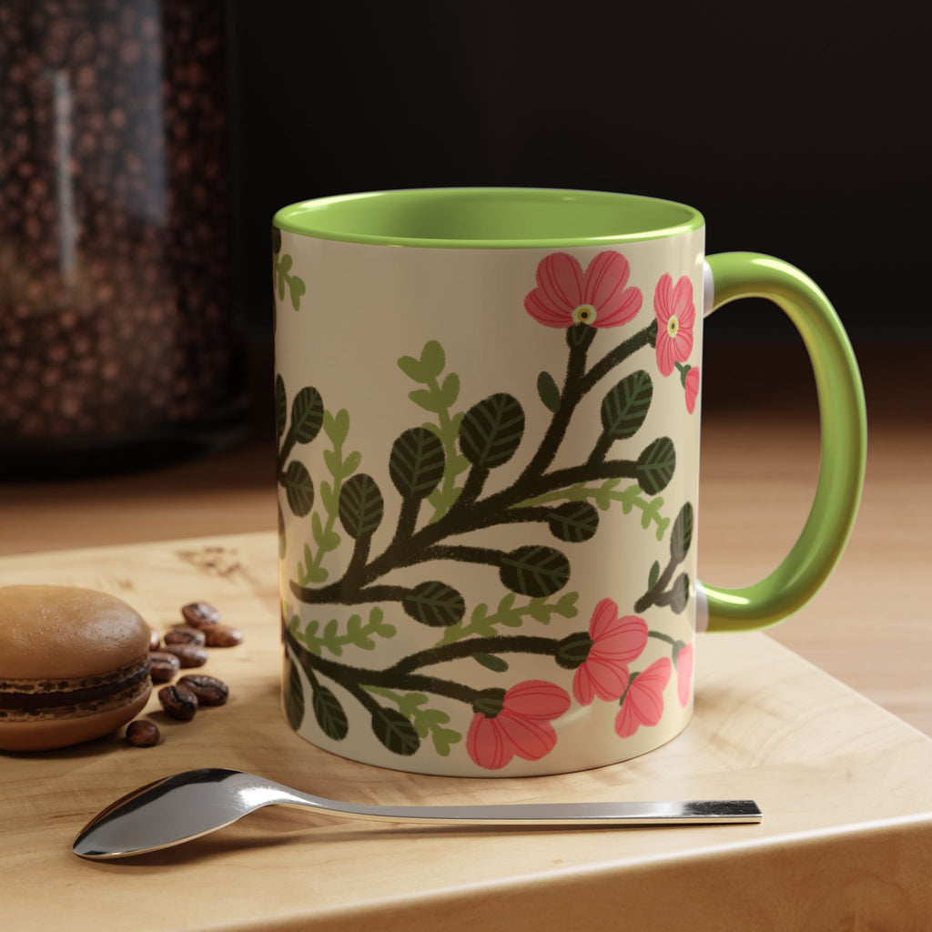 Floral Accent Coffee Mug - Pink Blossom Botanical Design (11/15oz)