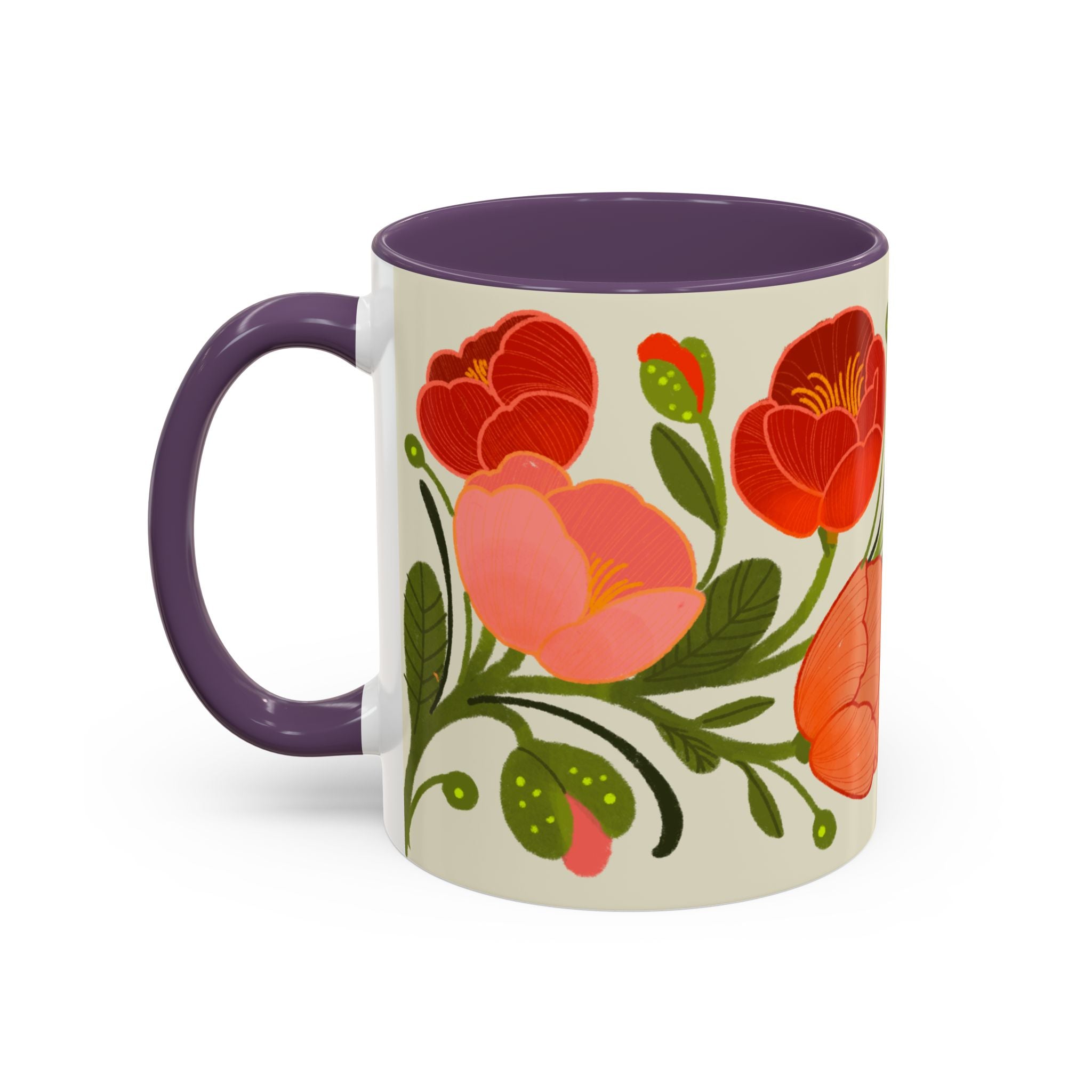 Floral Accent Coffee Mug — Coral Poppy Bouquet Design (11/15 oz)