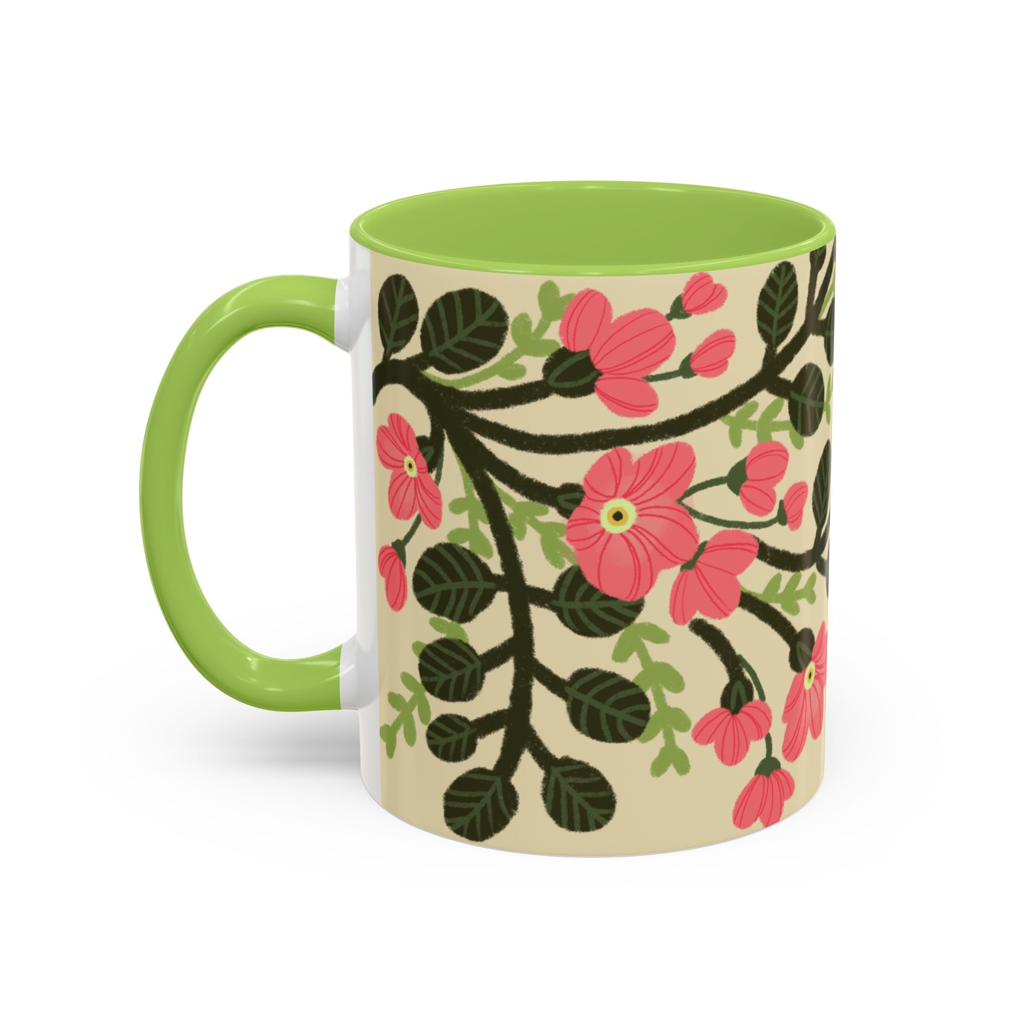 Floral Accent Coffee Mug - Pink Blossom Botanical Design (11/15oz)
