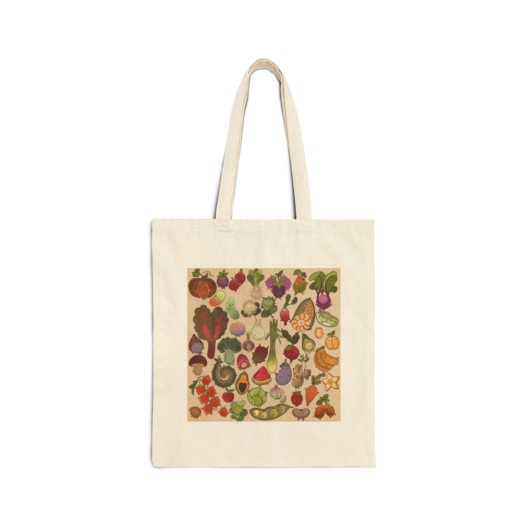 Tote Bag — Vintage Vegetable Collage Canvas Tote (Farmers Market, Eco Grocery Bag)