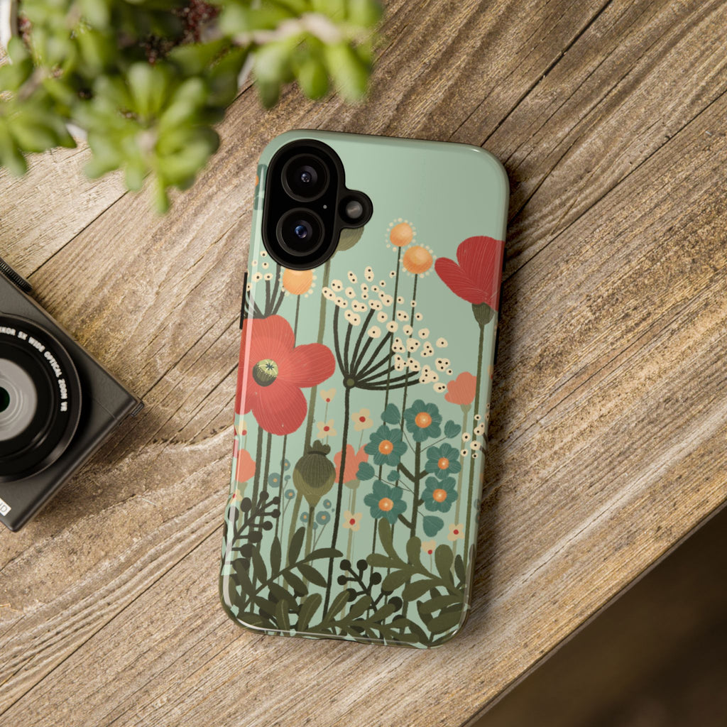 Floral Wildflower Tough Phone Case — Retro Poppy Garden Protective Cover