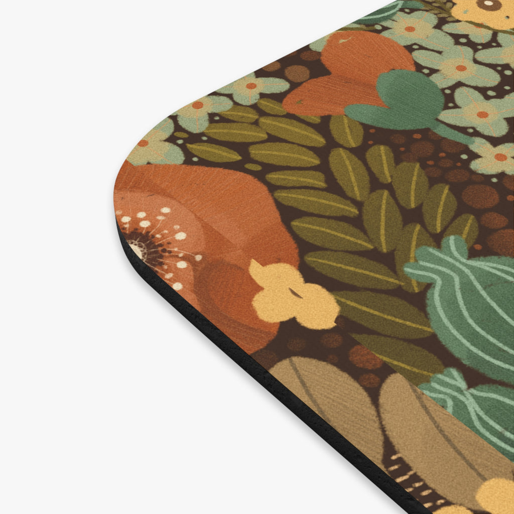 Autumn Meadow Floral Mouse Pad — Vintage Rust & Teal Desk Mat
