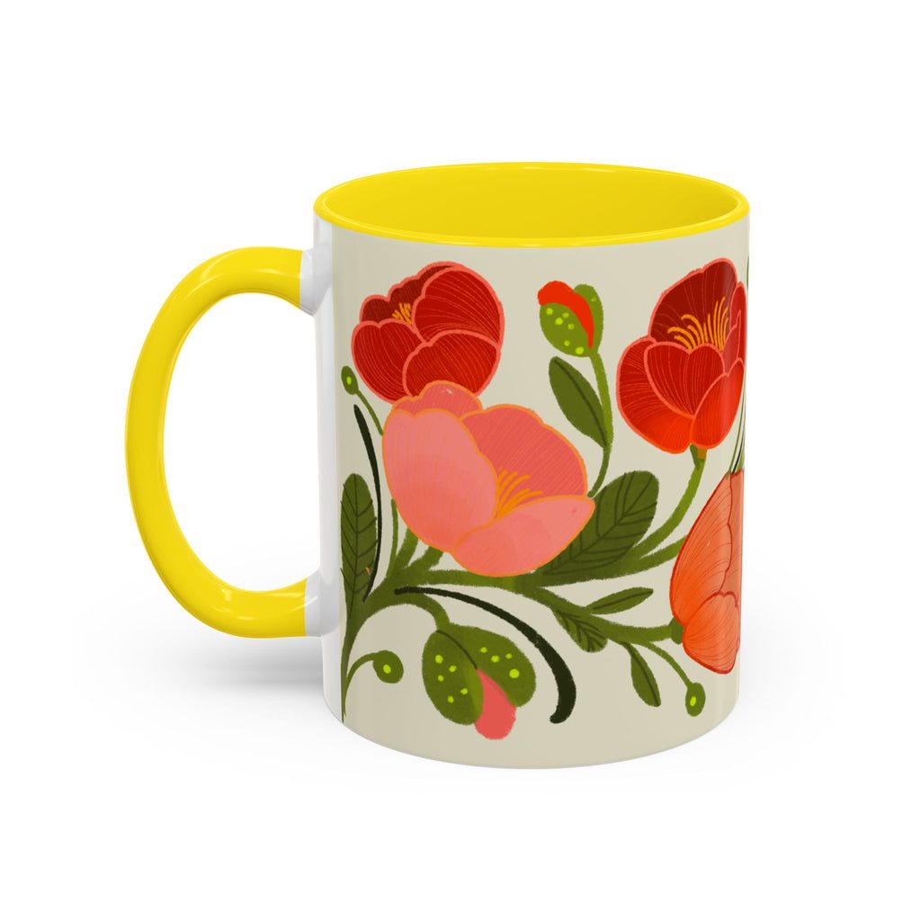 Floral Accent Coffee Mug — Coral Poppy Bouquet Design (11/15 oz)