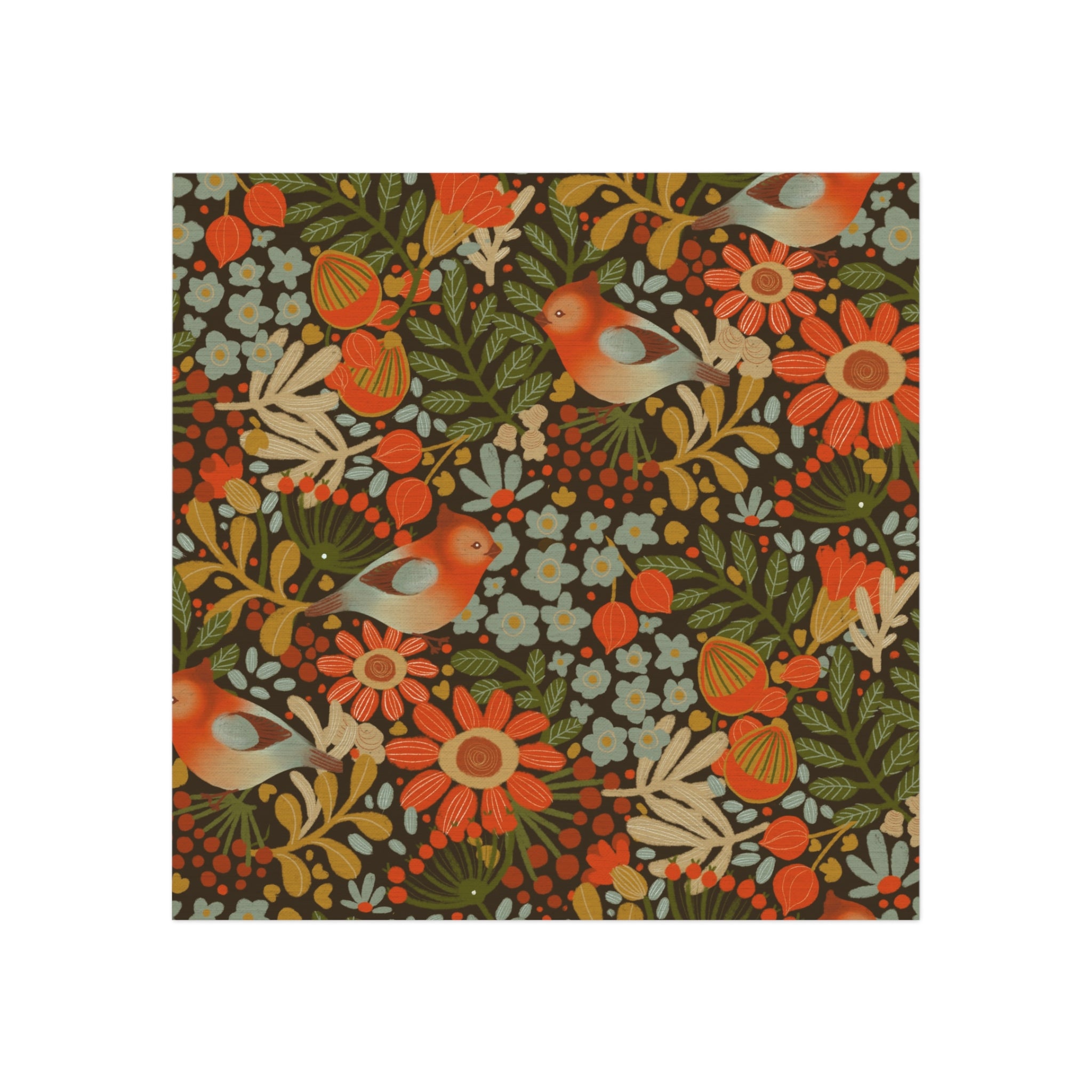 Floral Bird Square Magnet - Retro Botanical Refrigerator Décor