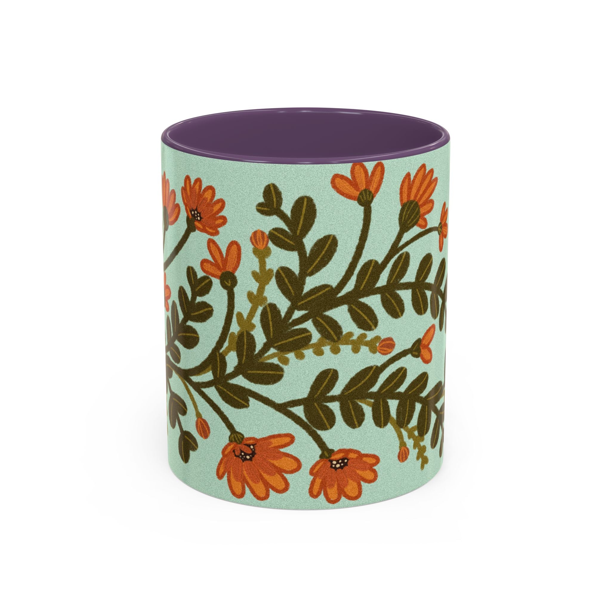 Floral Vine Accent Coffee Mug – Orange Wildflowers on Mint (11/15oz)