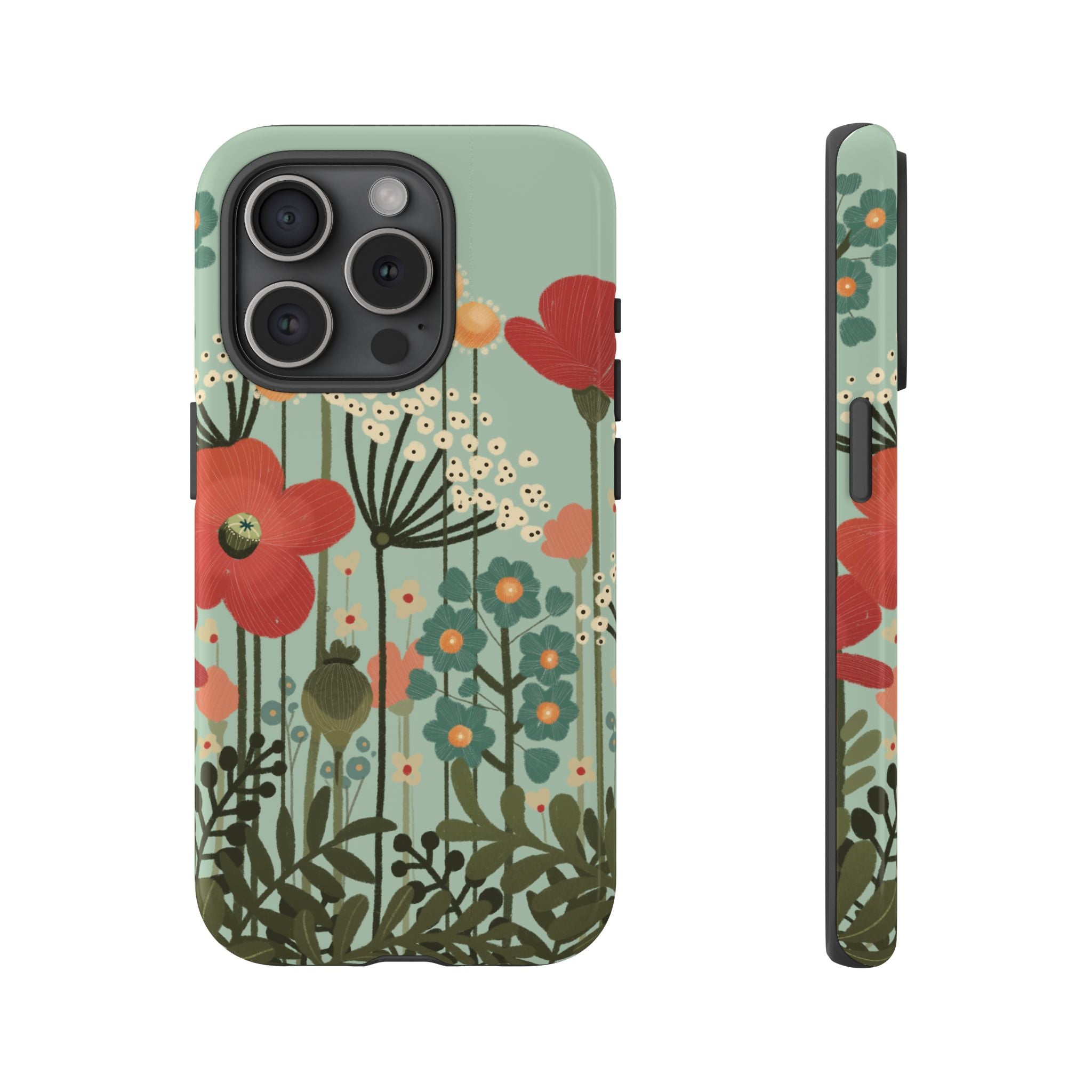 Floral Wildflower Tough Phone Case — Retro Poppy Garden Protective Cover