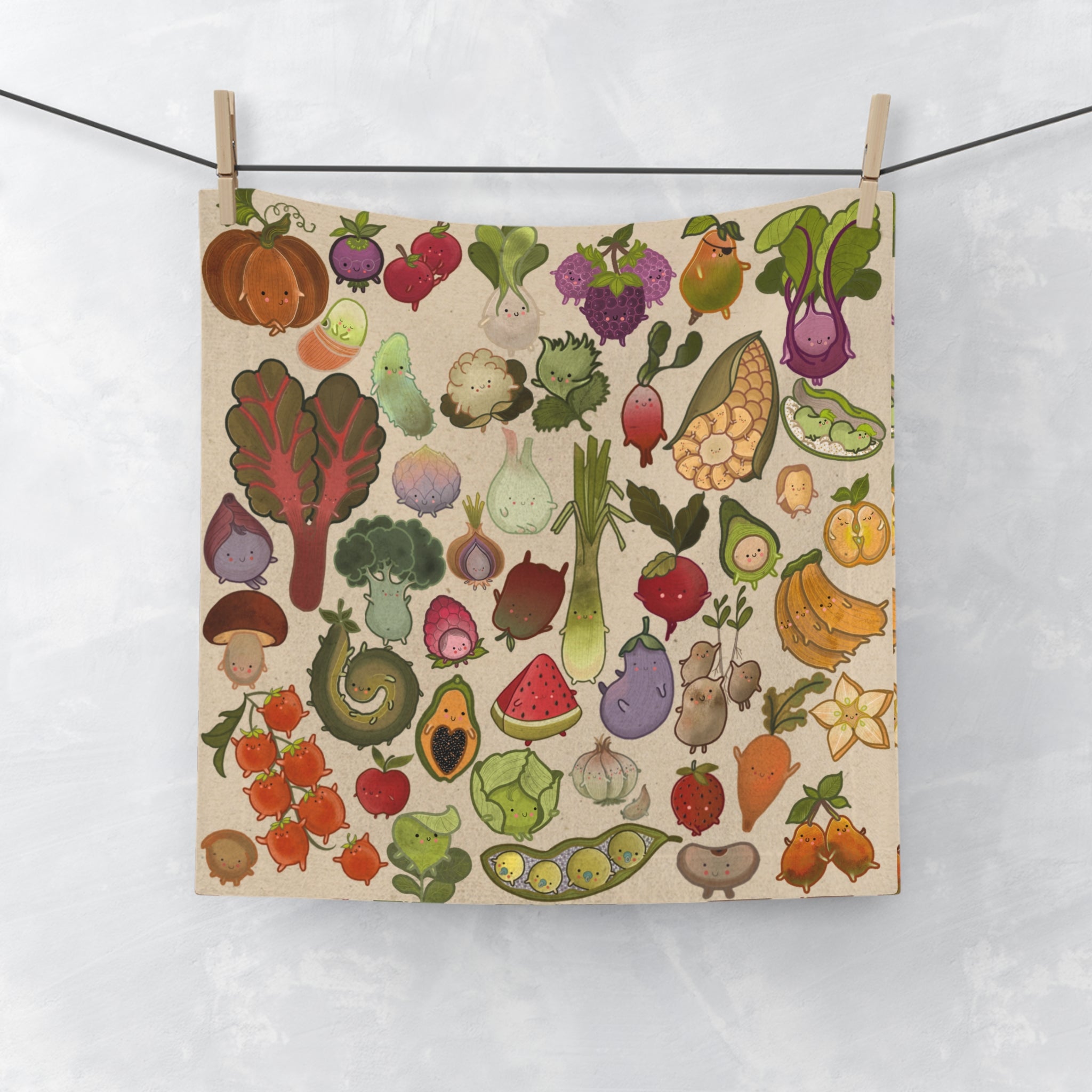 Cute Kawaii Vegetables Towel — Playful Garden Produce Print