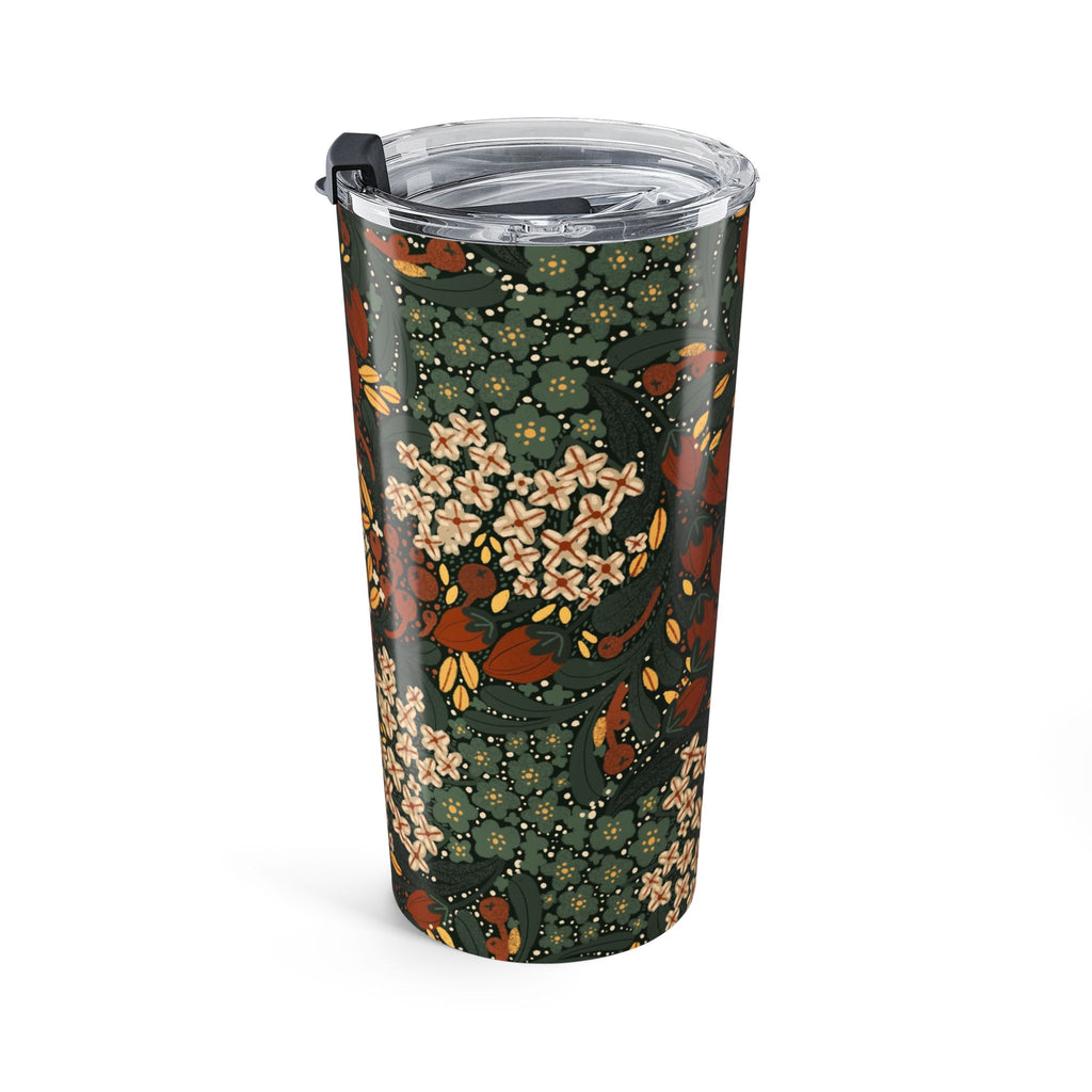 Autumn Floral Mandala Tumbler 20oz | Fall Leaves, Rust & Olive Pattern