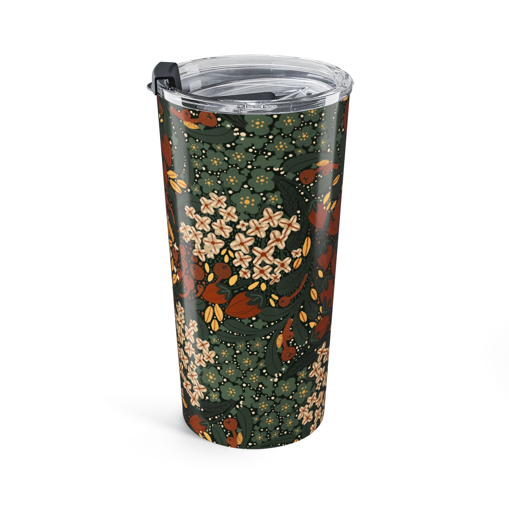 Autumn Floral Mandala Tumbler 20oz | Fall Leaves, Rust & Olive Pattern