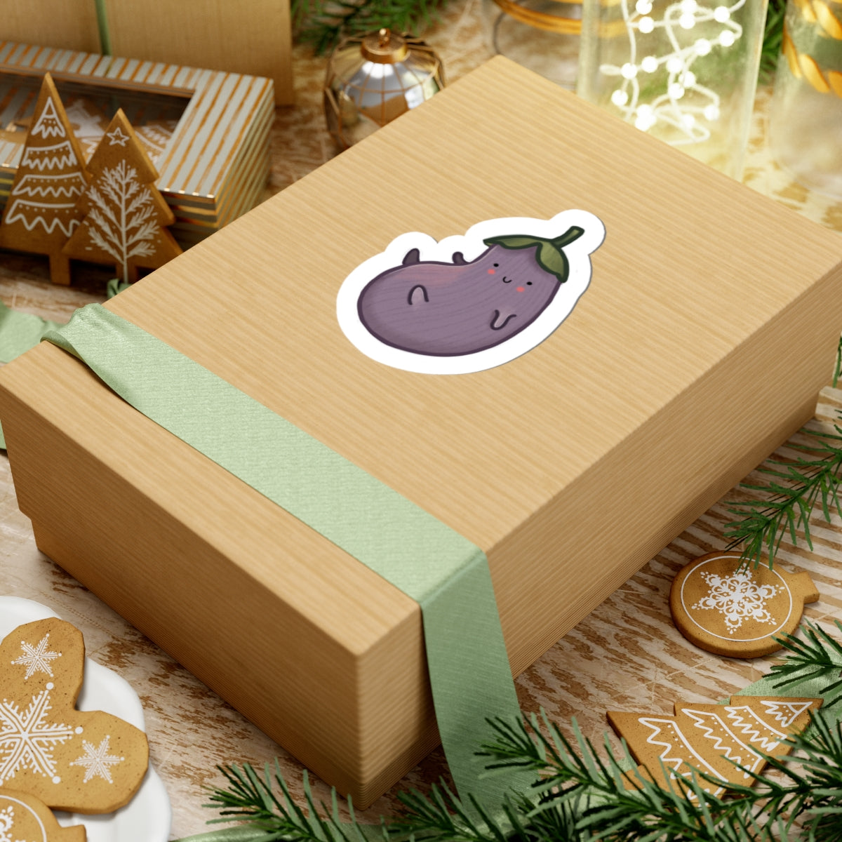 Cute Kawaii Eggplant Sticker — Kiss-Cut Vinyl Decal for Laptops & Water Bottles