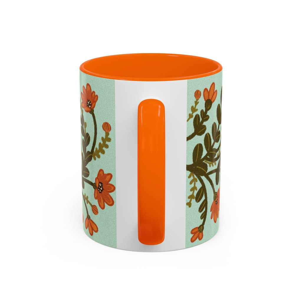 Floral Vine Accent Coffee Mug – Orange Wildflowers on Mint (11/15oz)