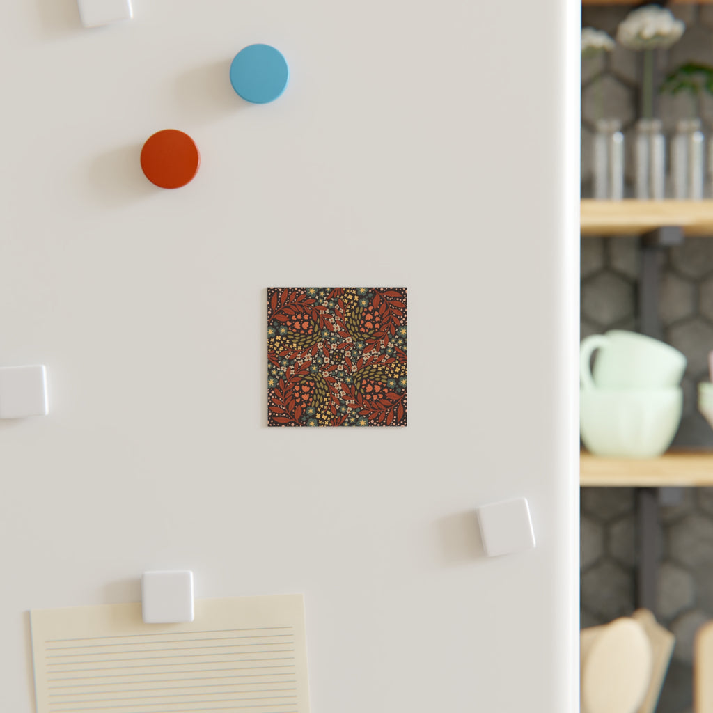 Autumn Folk Floral Square Magnet