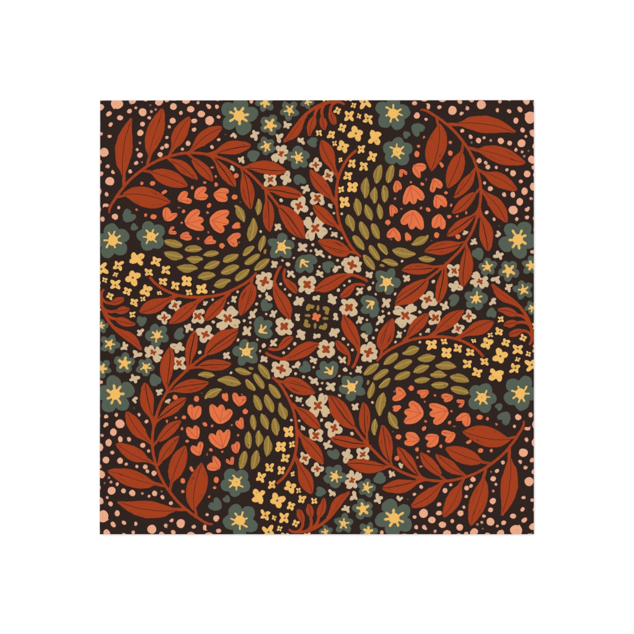Autumn Folk Floral Square Magnet