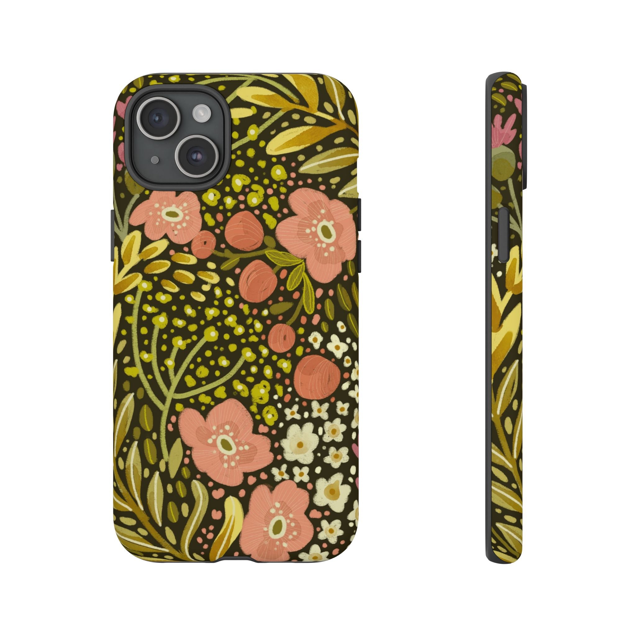 Vintage Floral Pattern Tough Case | Pink & Olive Botanical Phone Cover