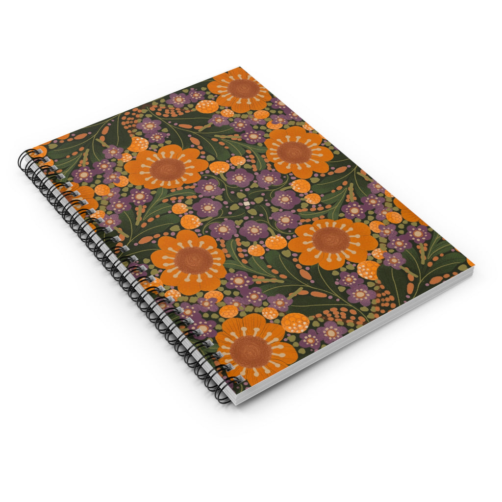 Orange Floral Pattern Spiral Notebook | Ruled Lined Notebook