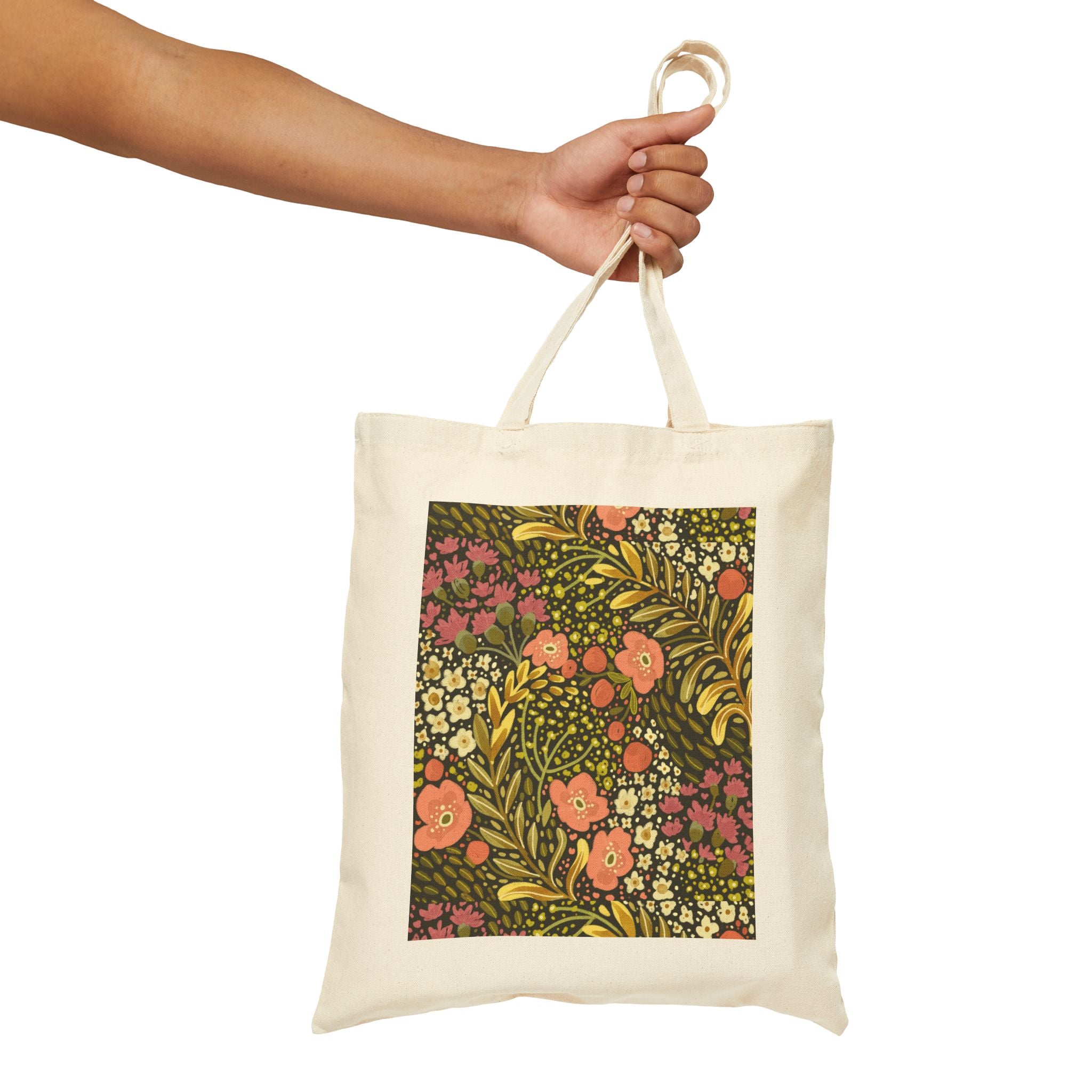 Floral Vintage Canvas Tote Bag — Retro Wildflower Pattern Eco Shopper