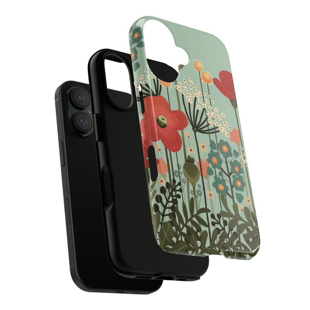 Floral Wildflower Tough Phone Case — Retro Poppy Garden Protective Cover