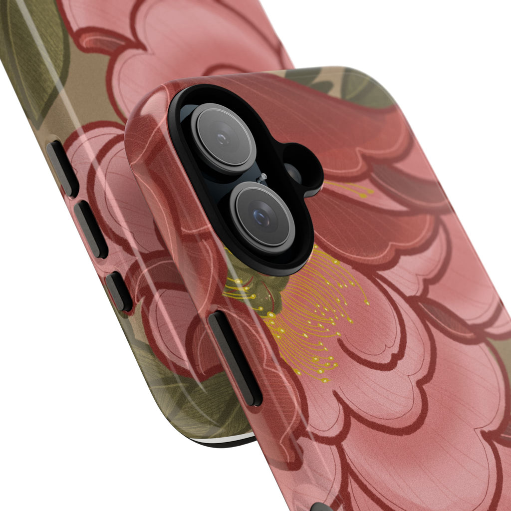 Floral Camellia Phone Case — Pink Garden Tough Protective Cover
