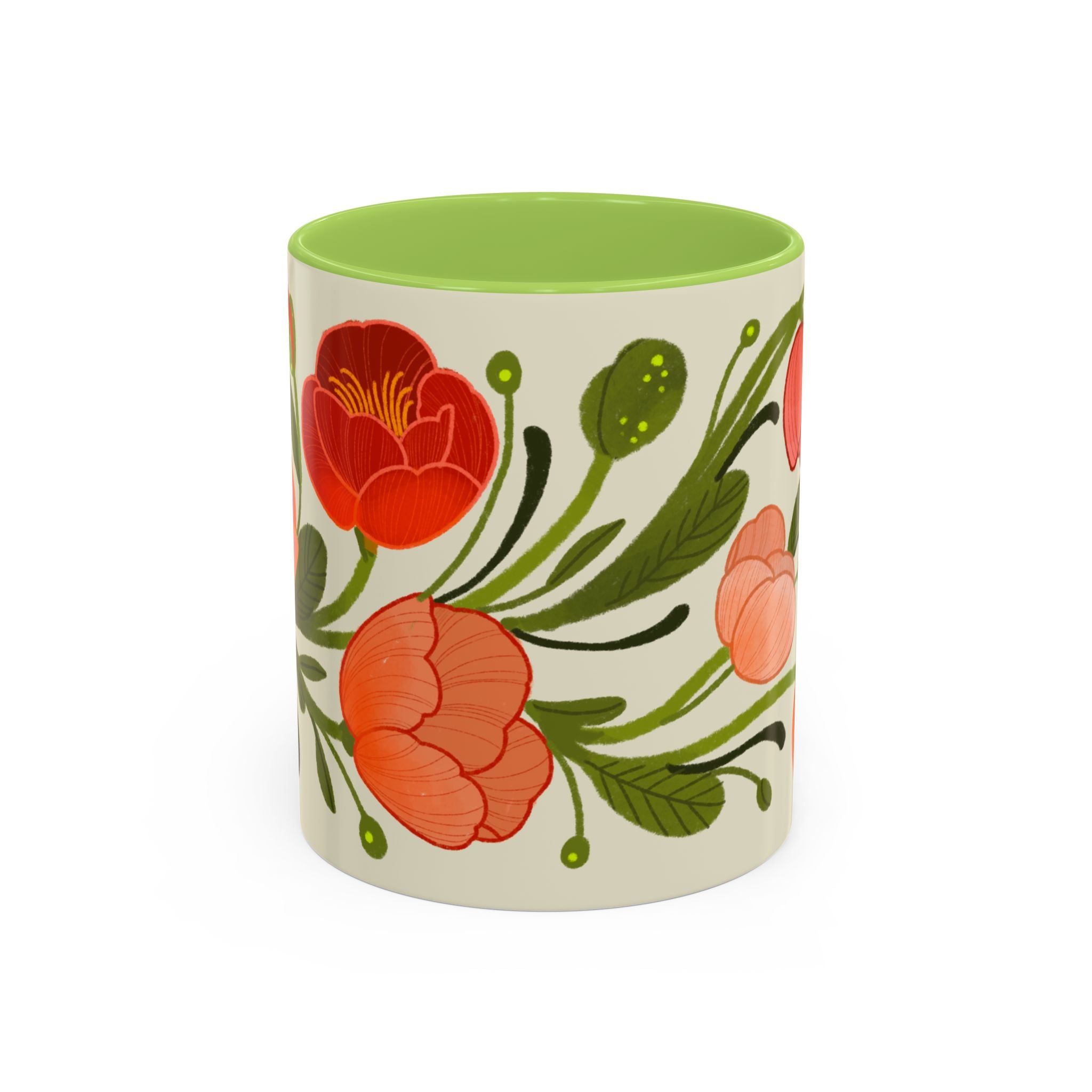 Floral Accent Coffee Mug — Coral Poppy Bouquet Design (11/15 oz)