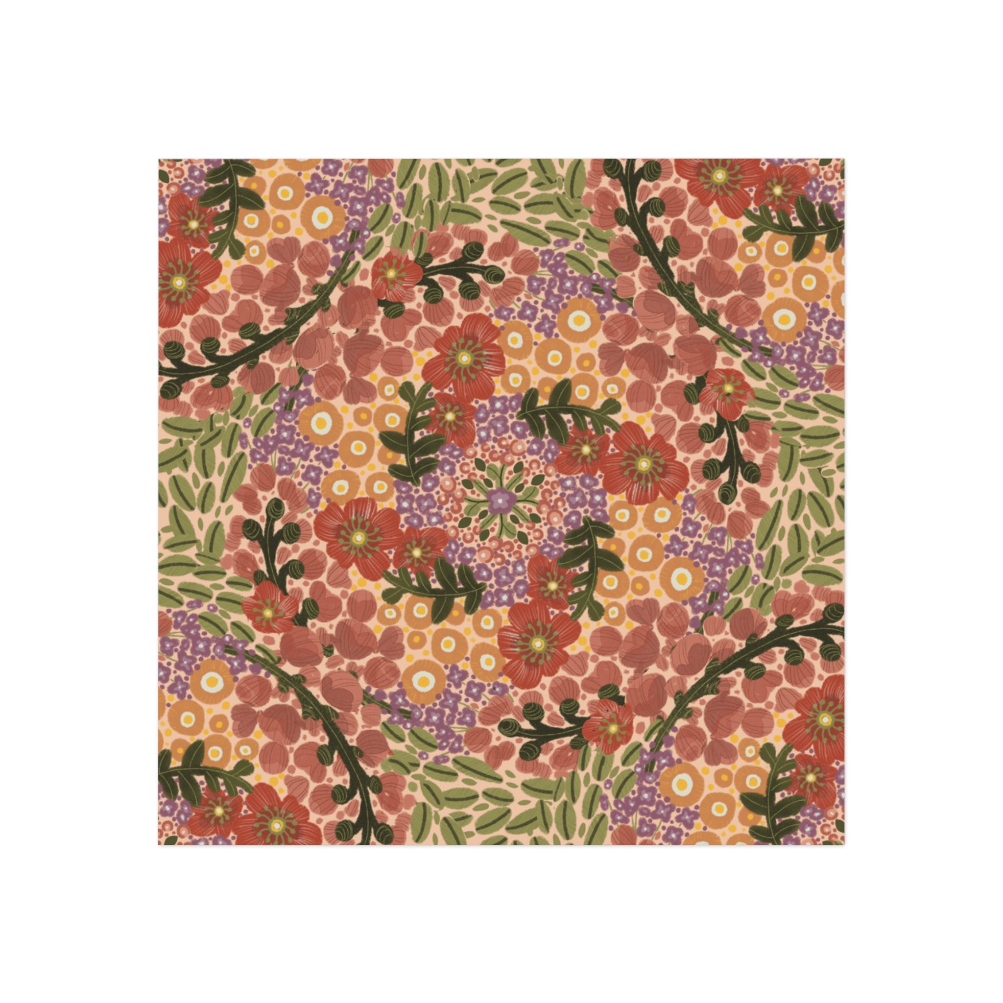 Floral Kaleidoscope Square Magnet — Vintage Boho Flower Pattern