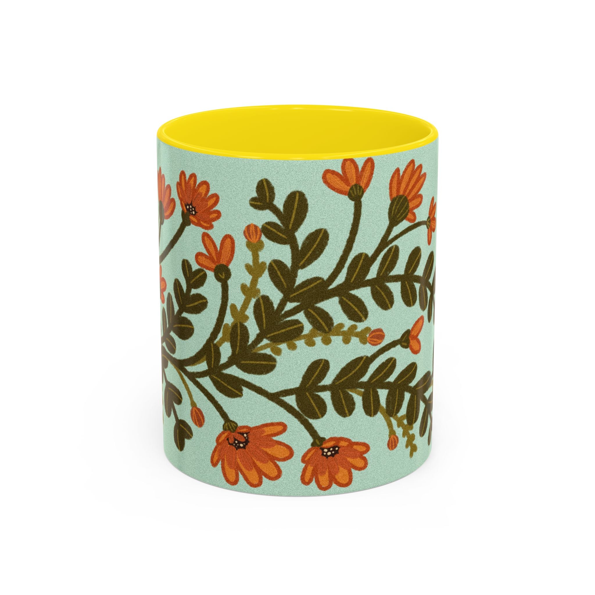 Floral Vine Accent Coffee Mug – Orange Wildflowers on Mint (11/15oz)