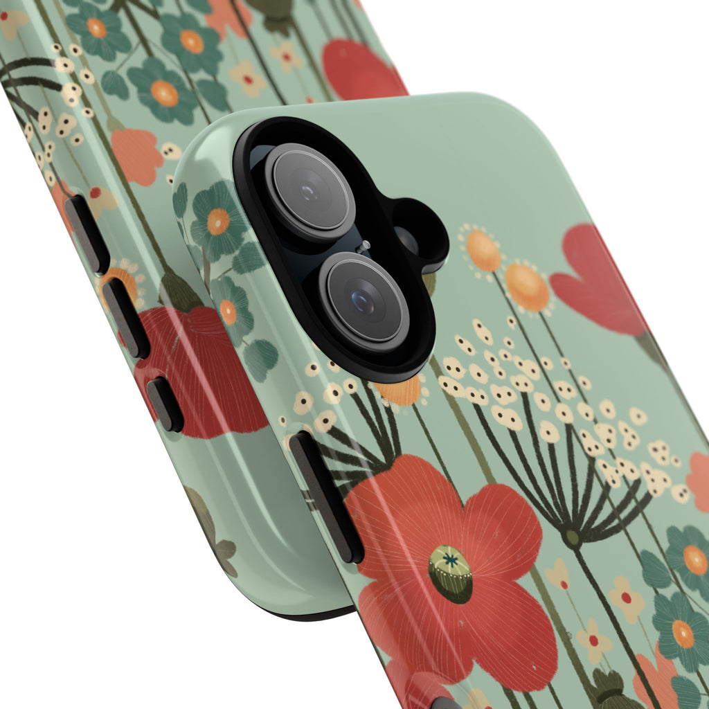 Floral Wildflower Tough Phone Case — Retro Poppy Garden Protective Cover
