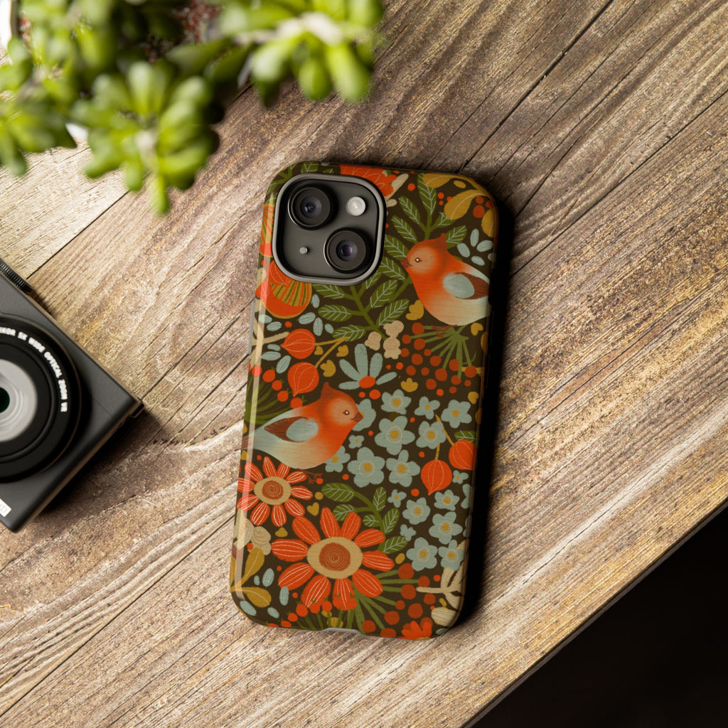 Retro Floral Birds Phone Case | Protective iPhone Cover