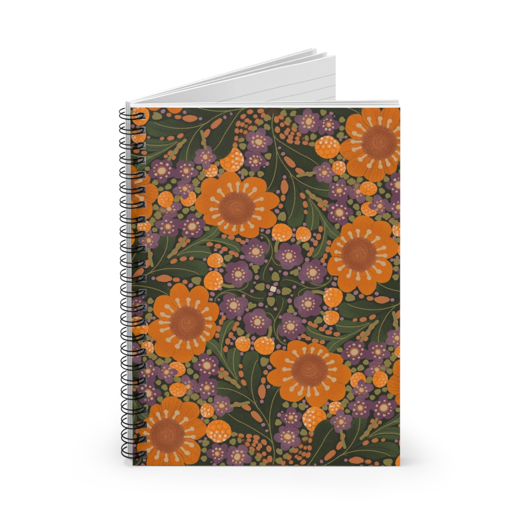 Orange Floral Pattern Spiral Notebook | Ruled Lined Notebook