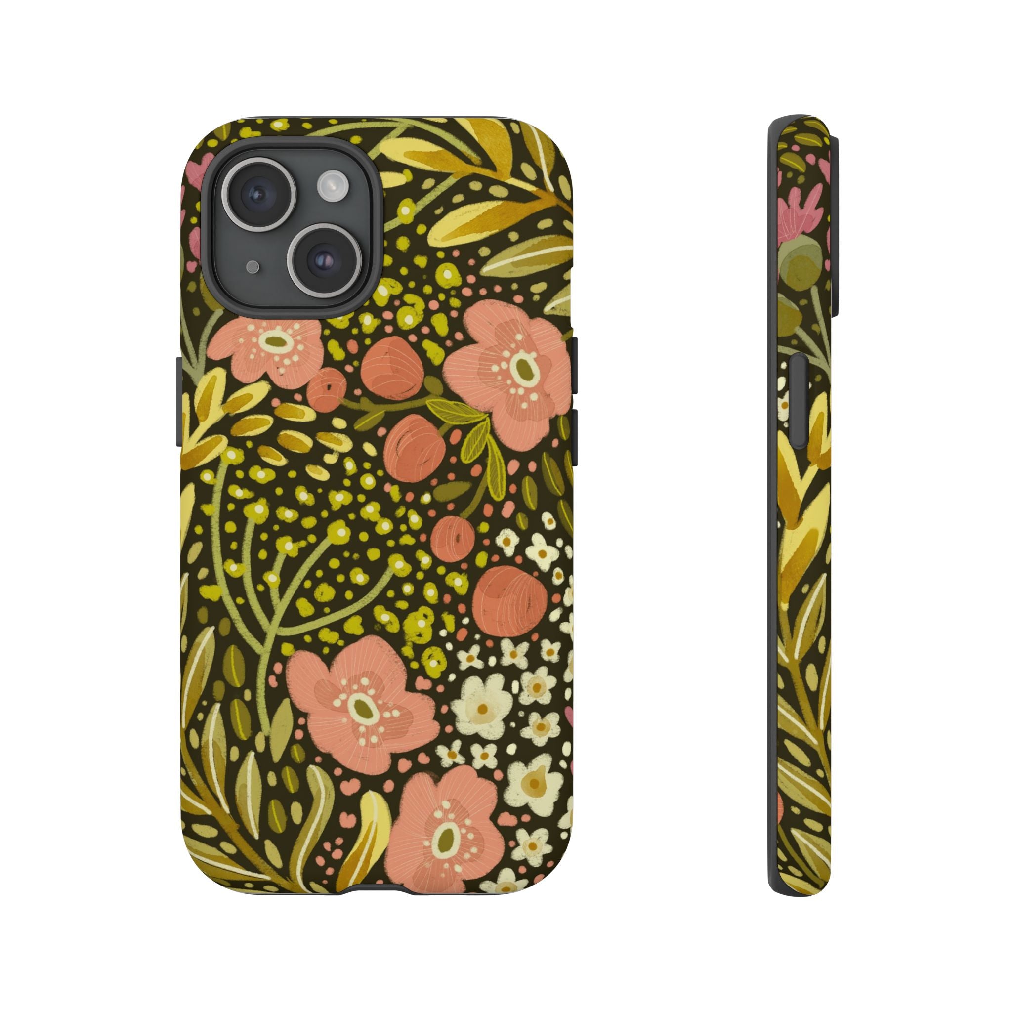 Vintage Floral Pattern Tough Case | Pink & Olive Botanical Phone Cover