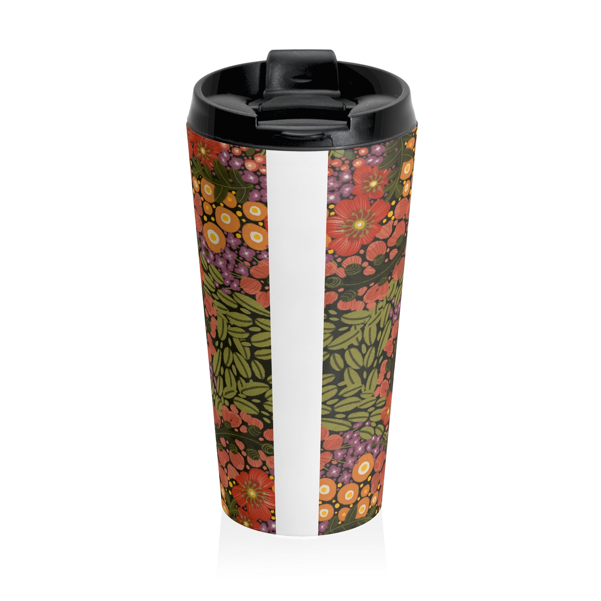 Vintage Floral Pattern Travel Mug | Retro Orange Red Flowers