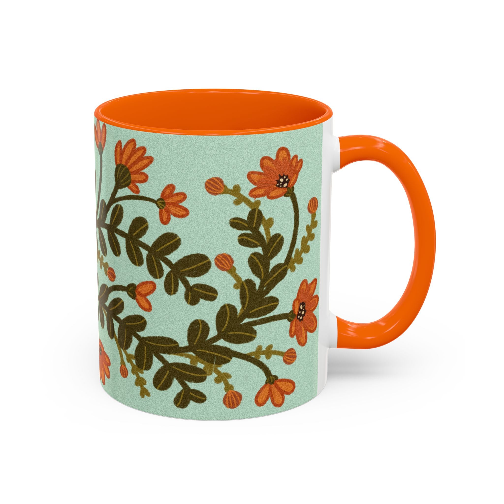Floral Vine Accent Coffee Mug – Orange Wildflowers on Mint (11/15oz)