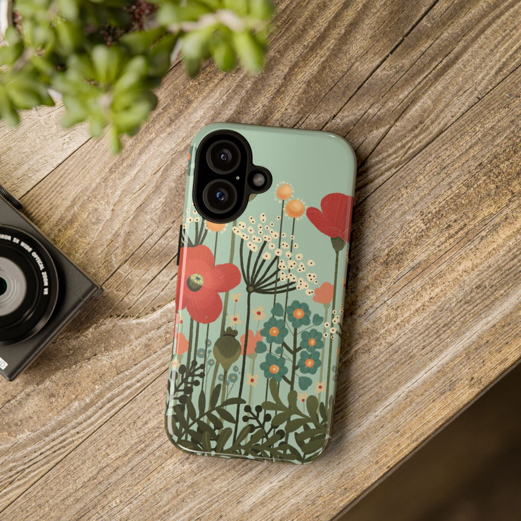 Floral Wildflower Tough Phone Case — Retro Poppy Garden Protective Cover