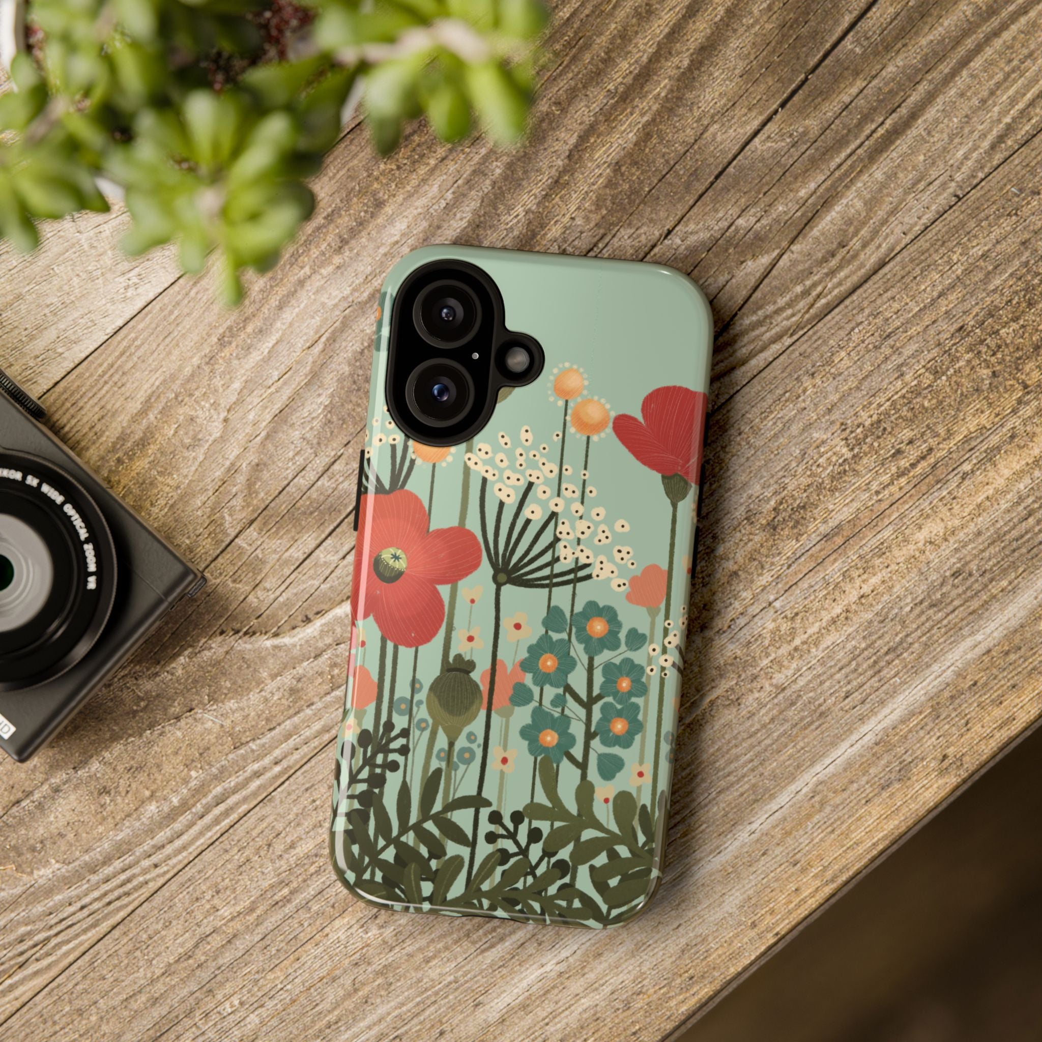 Floral Wildflower Tough Phone Case — Retro Poppy Garden Protective Cover
