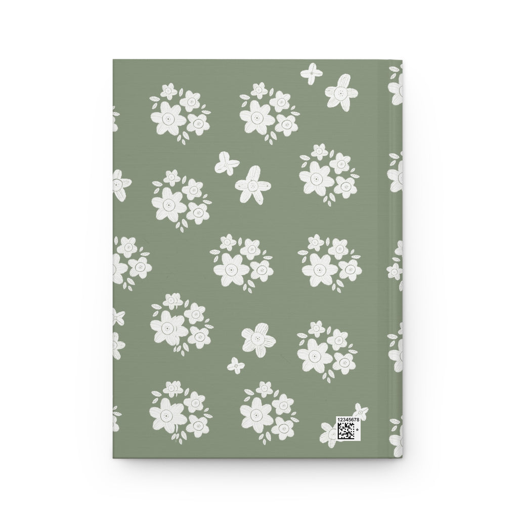 White Floral Pattern Hardcover Journal | Sage Green Floral Notebook