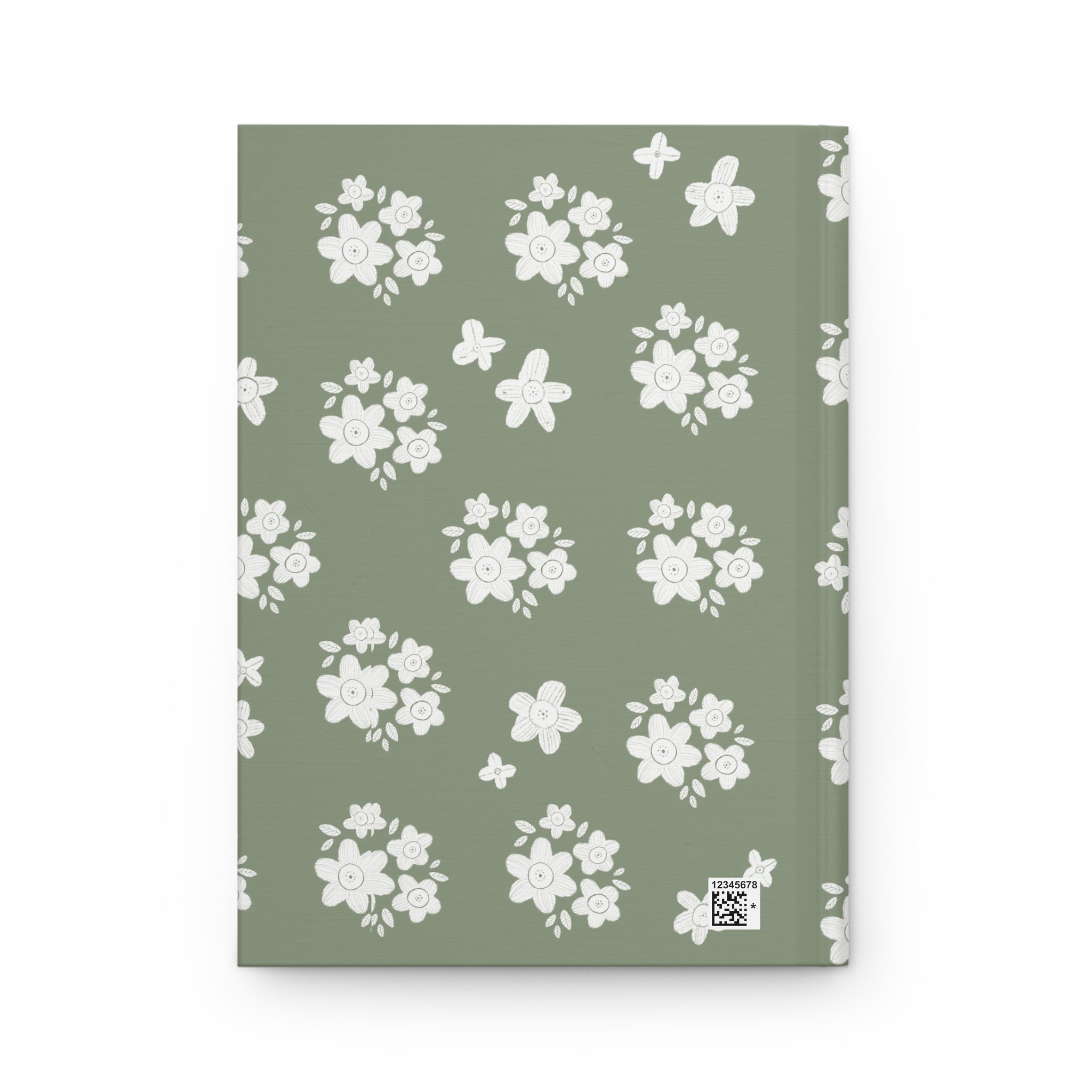 White Floral Pattern Hardcover Journal | Sage Green Floral Notebook