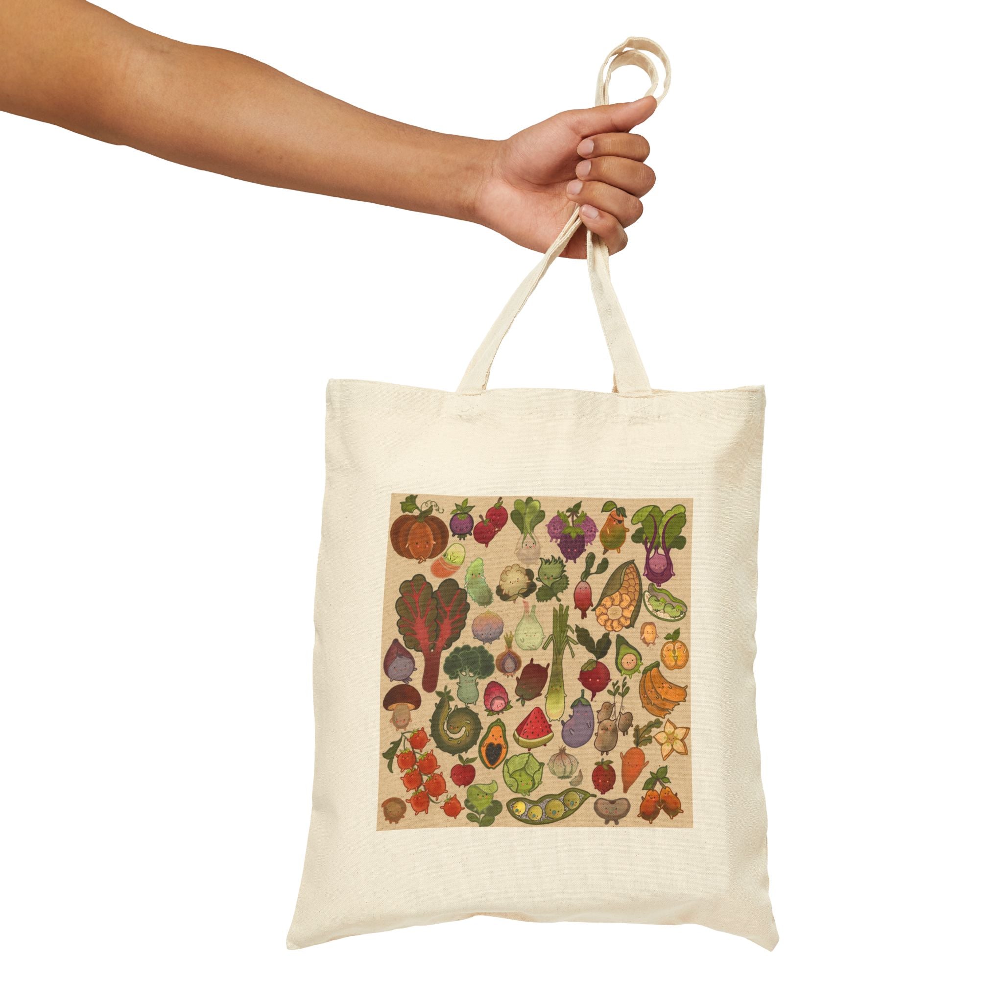 Tote Bag — Vintage Vegetable Collage Canvas Tote (Farmers Market, Eco Grocery Bag)
