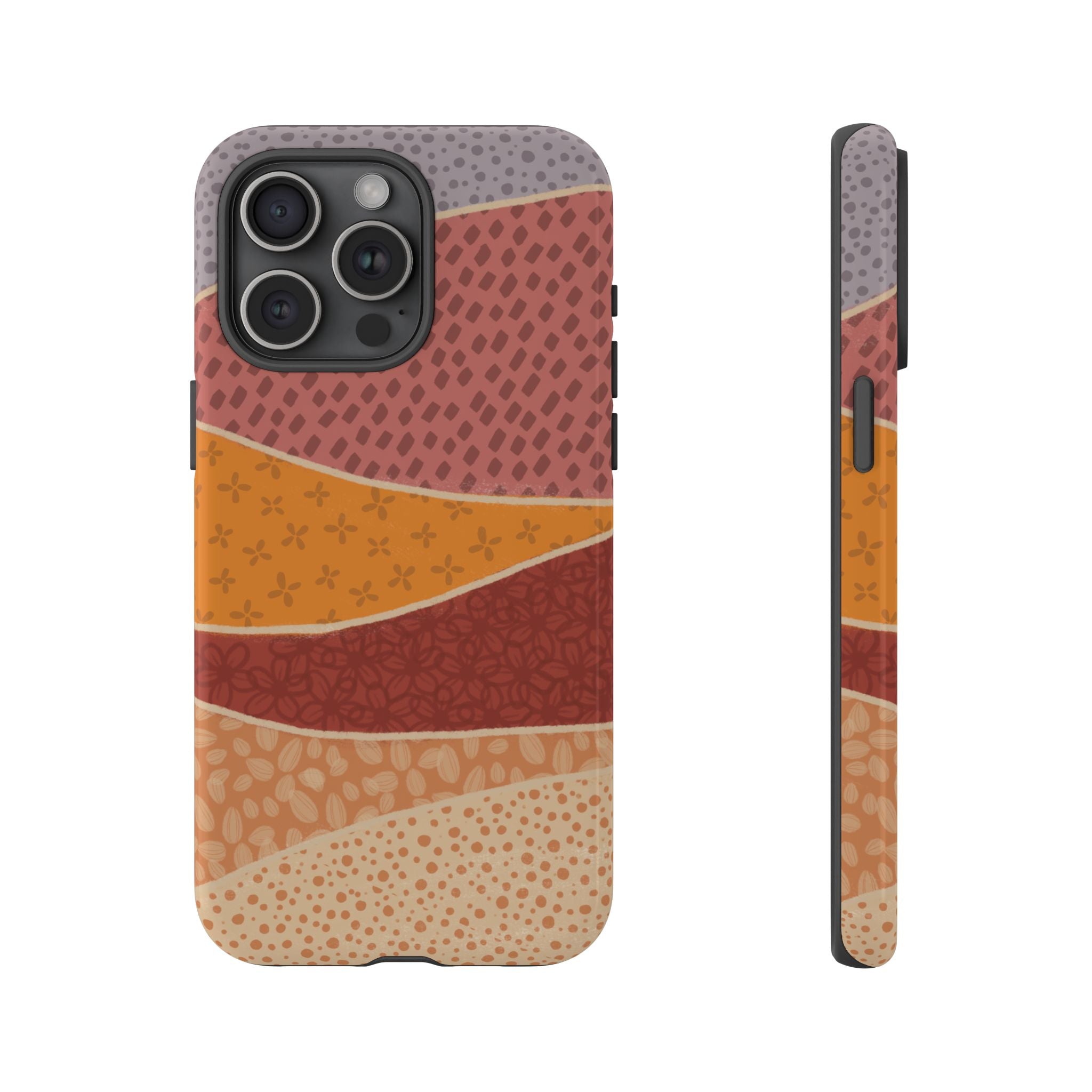 Retro Earth Tone Phone Case — Abstract Layered Pattern Tough Case