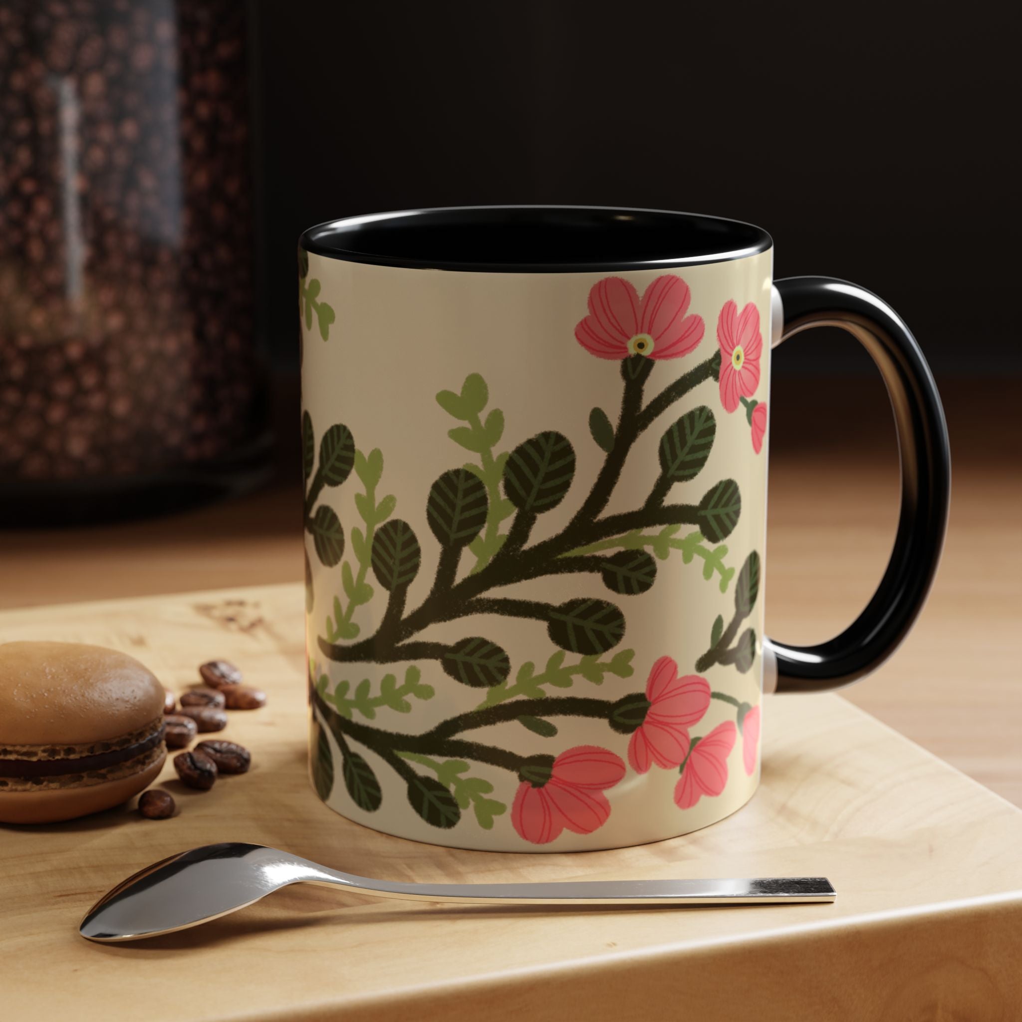 Floral Accent Coffee Mug - Pink Blossom Botanical Design (11/15oz)
