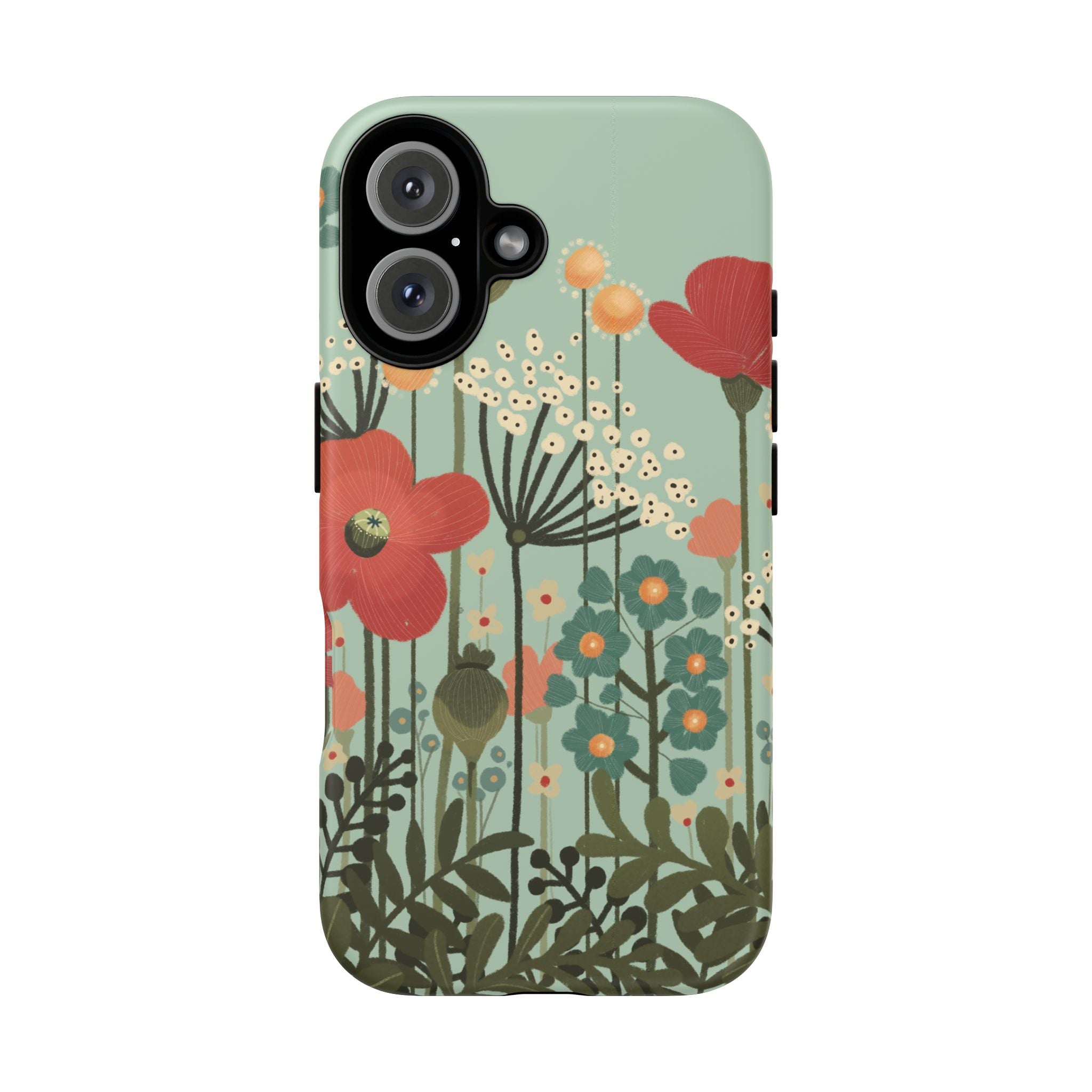 Floral Wildflower Tough Phone Case — Retro Poppy Garden Protective Cover