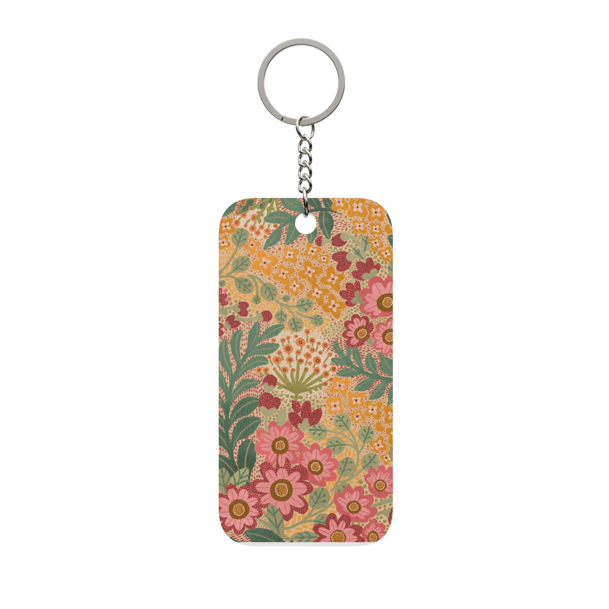 Floral Vintage Keychain Charm — Double-Sided Retro Flower Pattern
