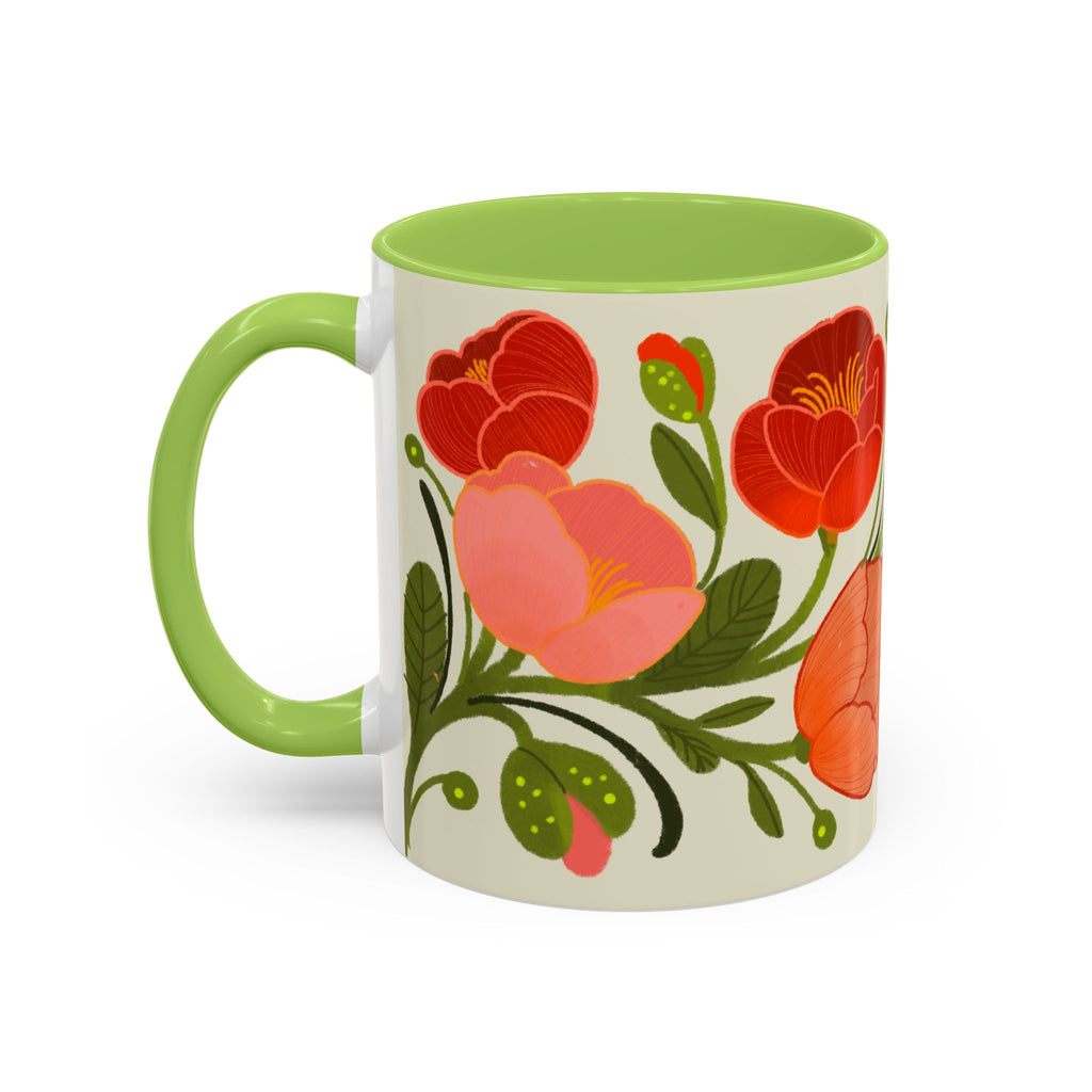 Floral Accent Coffee Mug — Coral Poppy Bouquet Design (11/15 oz)