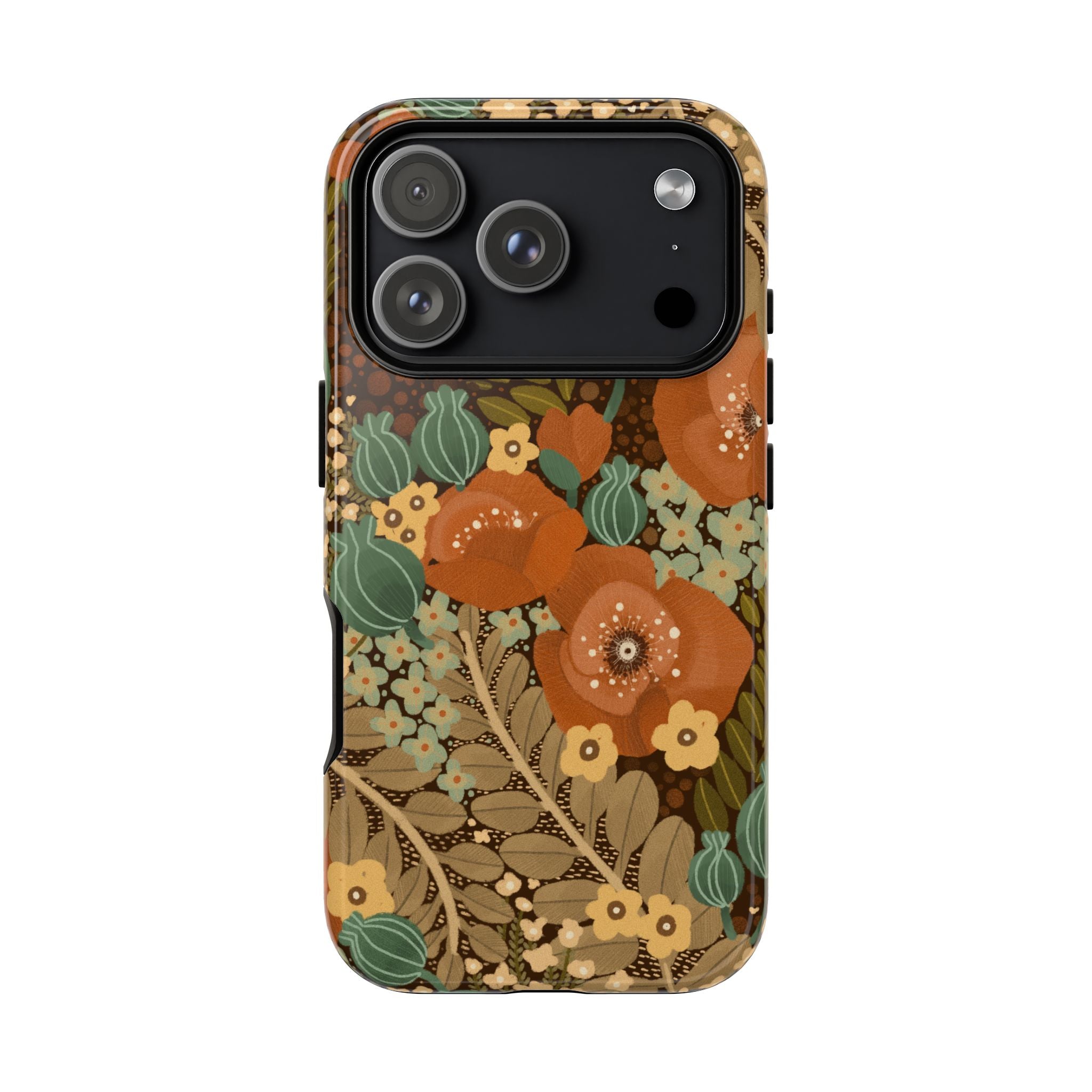 Floral Retro Tough Phone Case — Vintage Orange Poppy Protective Cover