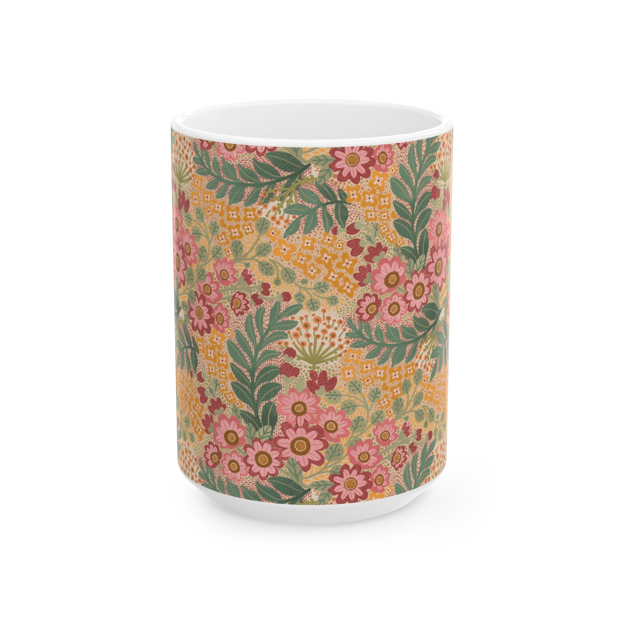 Floral Vintage Ceramic Mug — Retro Cottagecore 11oz & 15oz