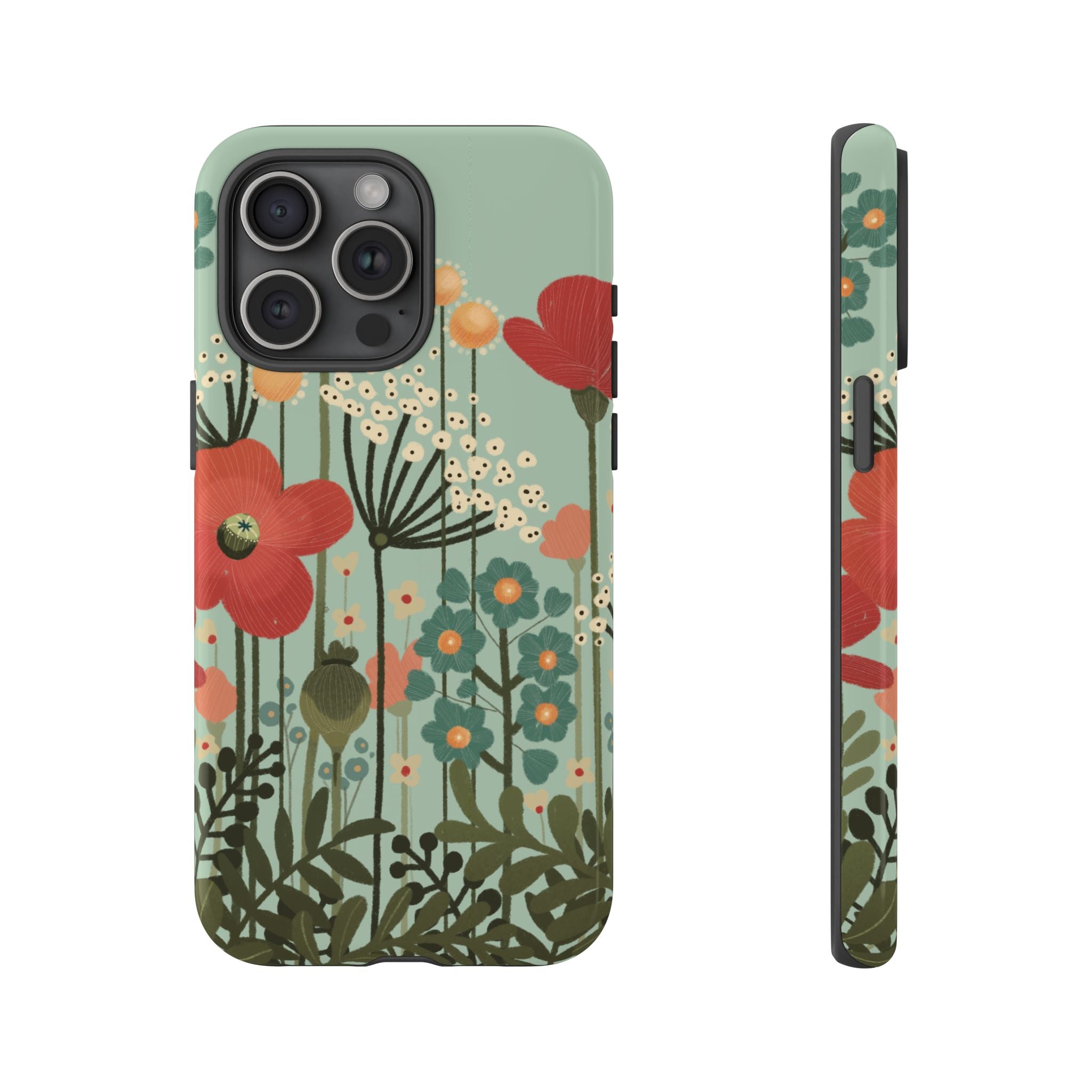 Floral Wildflower Tough Phone Case — Retro Poppy Garden Protective Cover